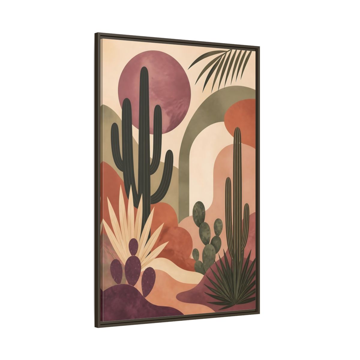 Side Mockup 8. Cactus Desert Sunset shown as framed canvas print