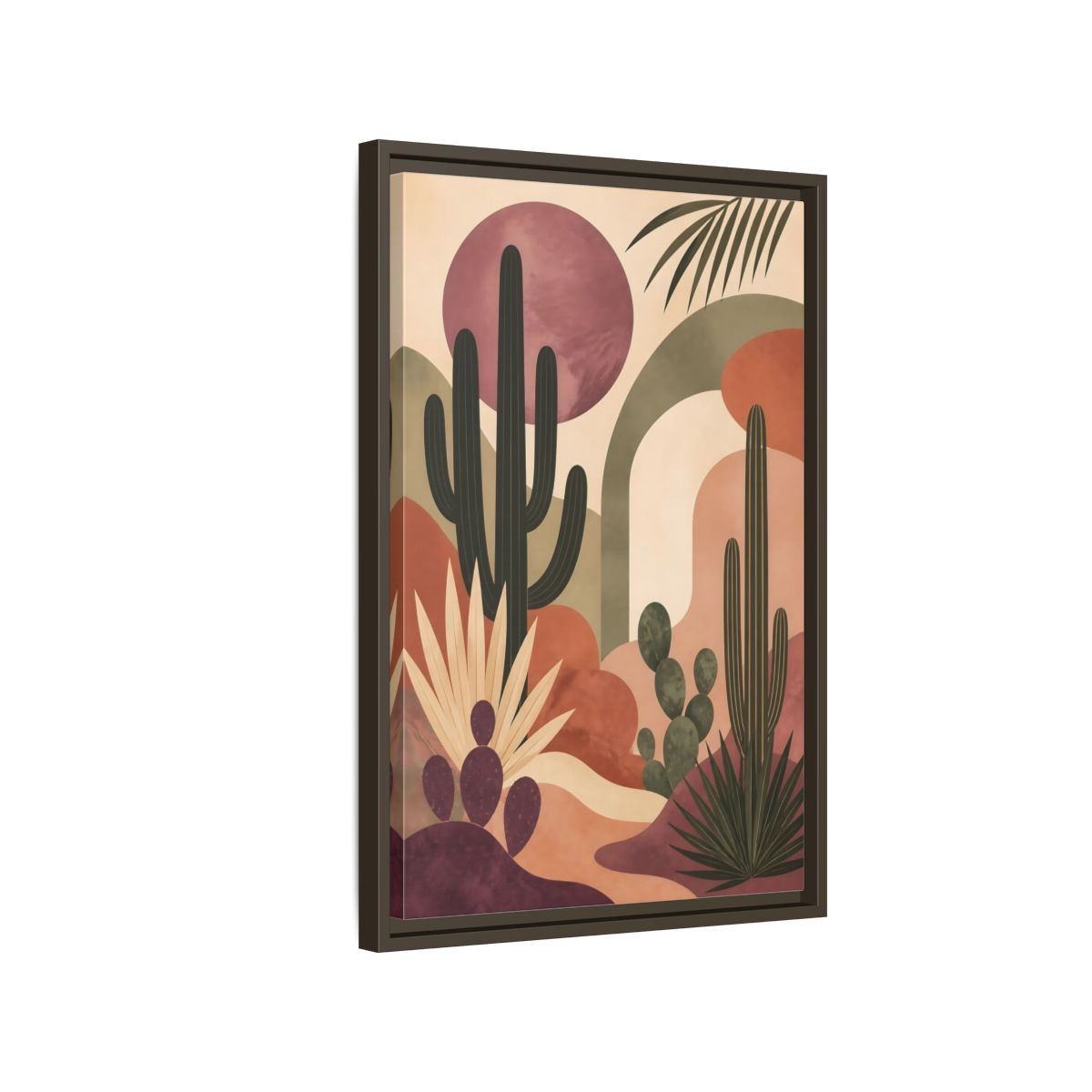 Side Mockup 2. Cactus Desert Sunset shown as framed canvas print