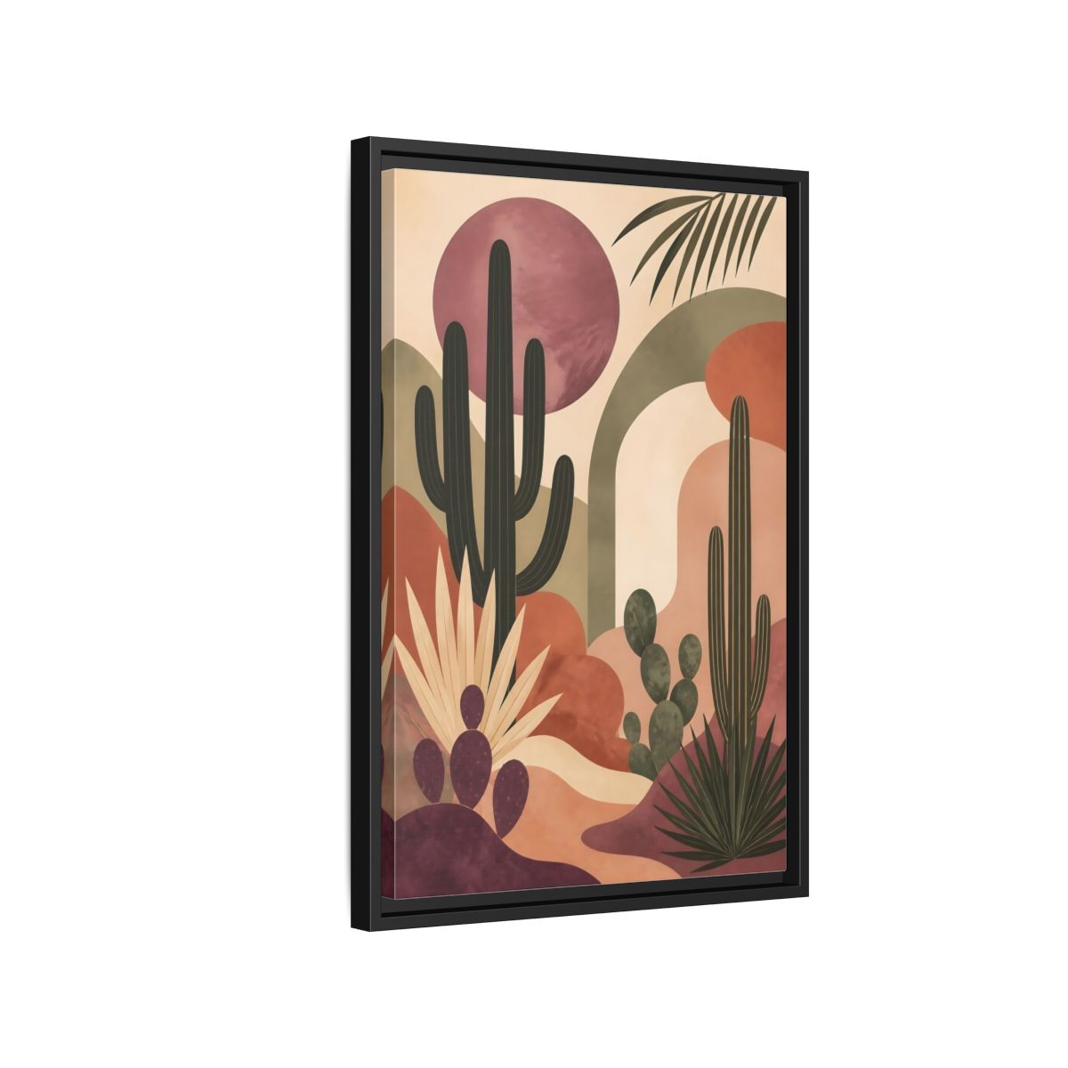 Side Mockup 3. Cactus Desert Sunset shown as framed canvas print