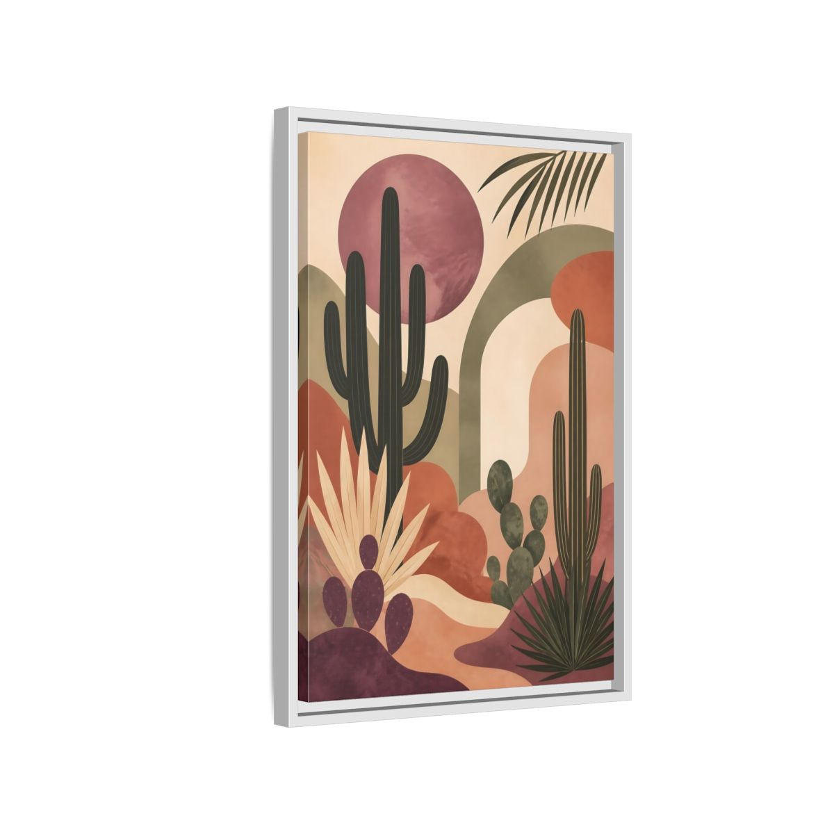 Side Mockup 1. Cactus Desert Sunset shown as framed canvas print