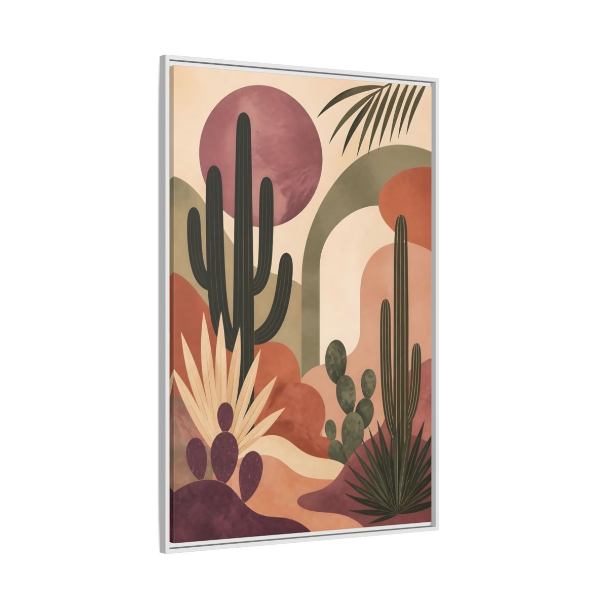 Side Mockup 7. Cactus Desert Sunset shown as framed canvas print