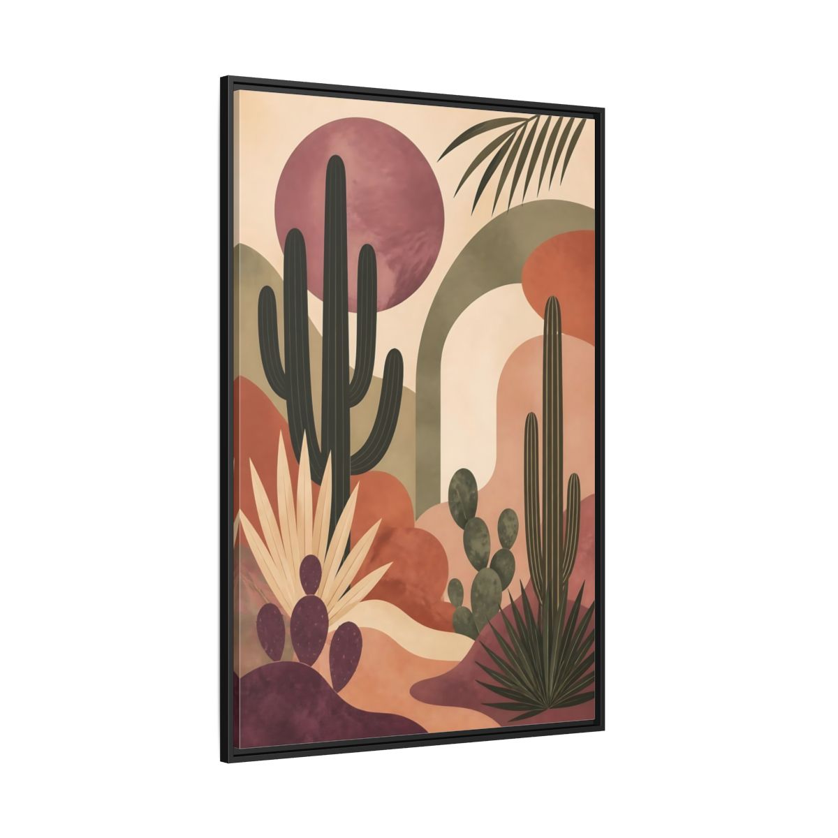 Side Mockup 12. Cactus Desert Sunset shown as framed canvas print
