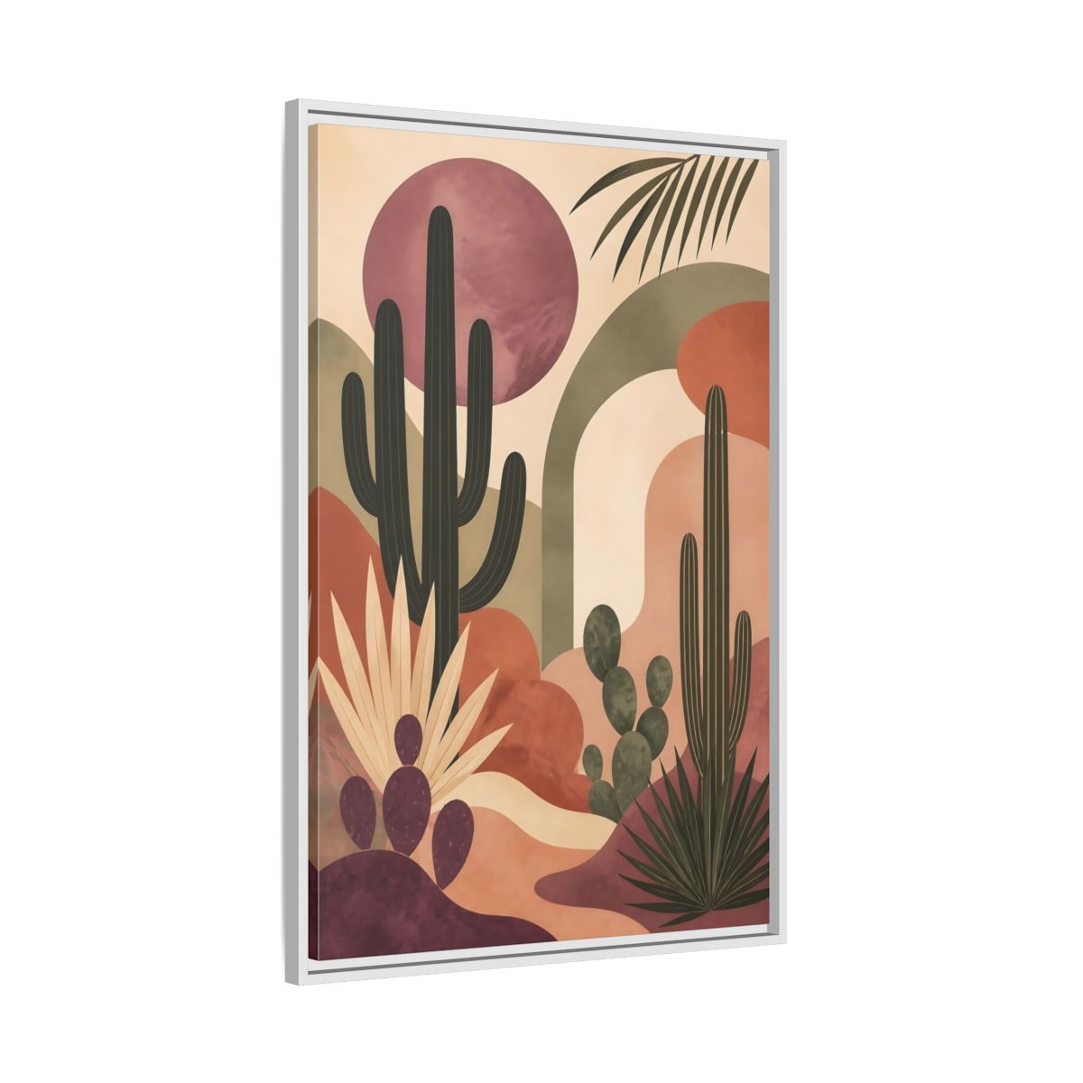 Side Mockup 9. Cactus Desert Sunset shown as framed canvas print