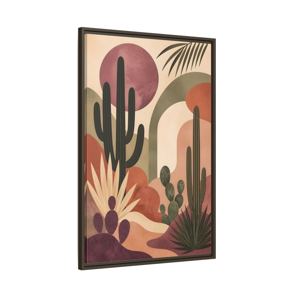 Main Mockup. Cactus Desert Sunset shown as framed canvas print
