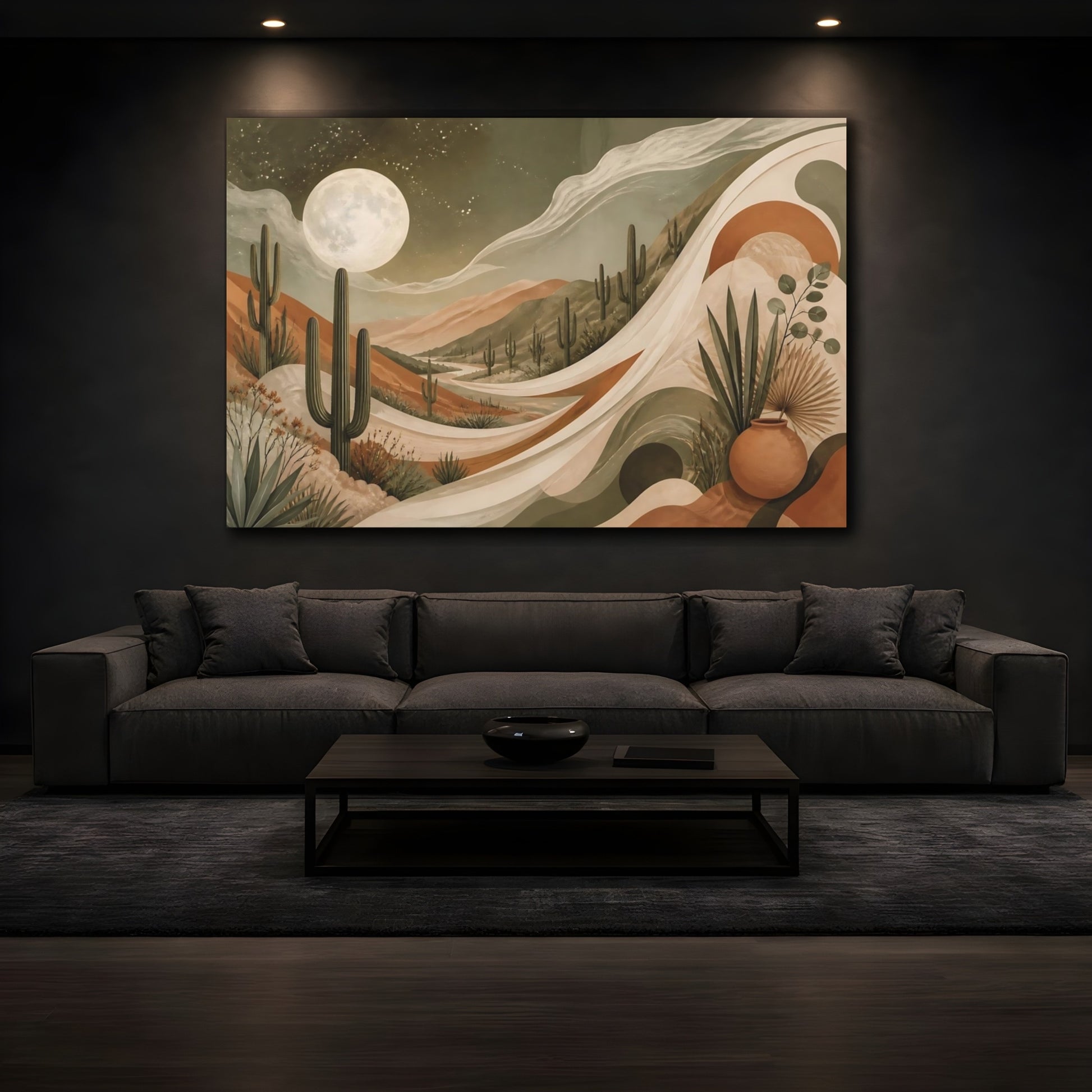Mockup 3. Cactus Moon Landscape shown as canvas print