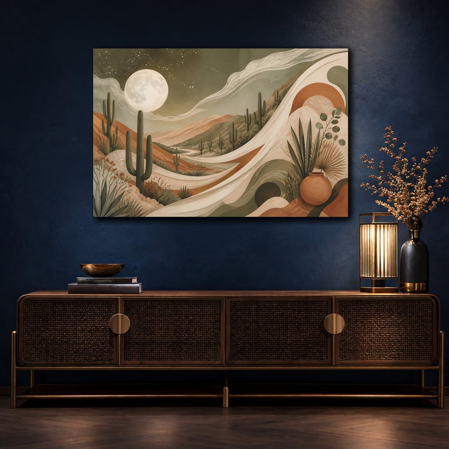 Mockup 4. Cactus Moon Landscape shown as canvas print