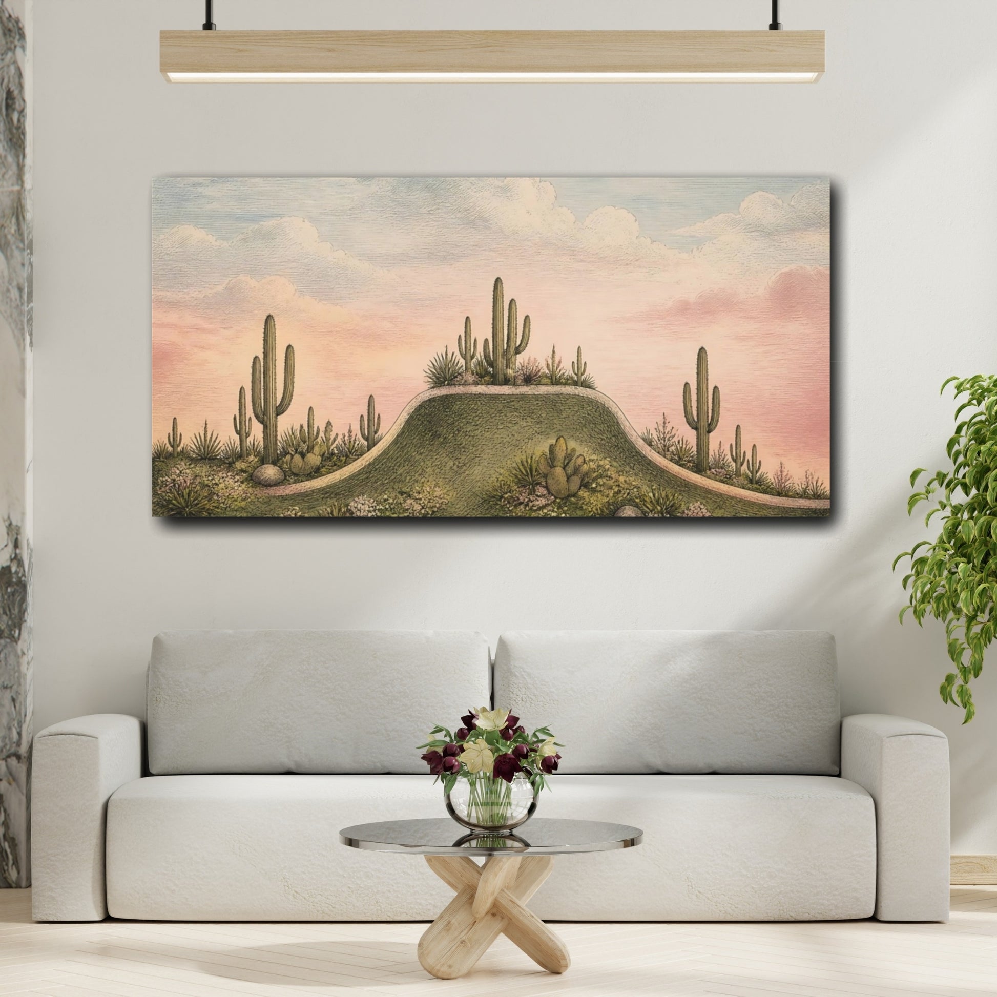 Mockup 2. Cactus Ridge At Dusk shown as canvas print