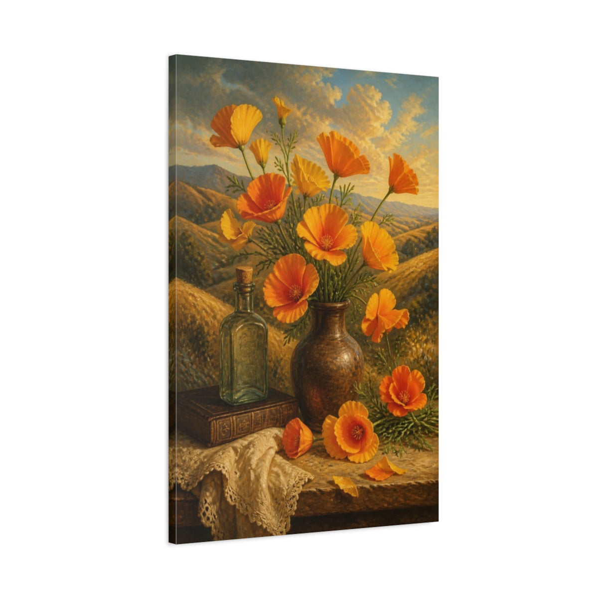 Main Mockup. California Poppies Flowers shown as canvas print