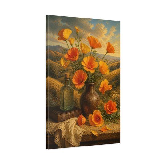 Main Mockup. California Poppies Flowers shown as canvas print