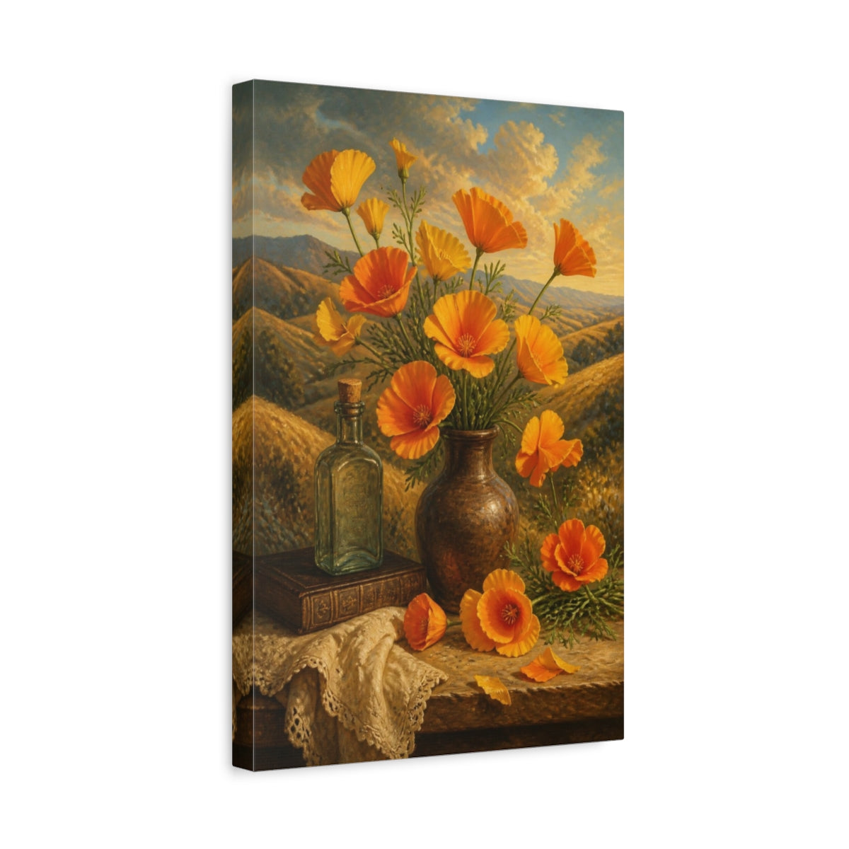 Side Mockup 4. California Poppies Flowers shown as canvas print