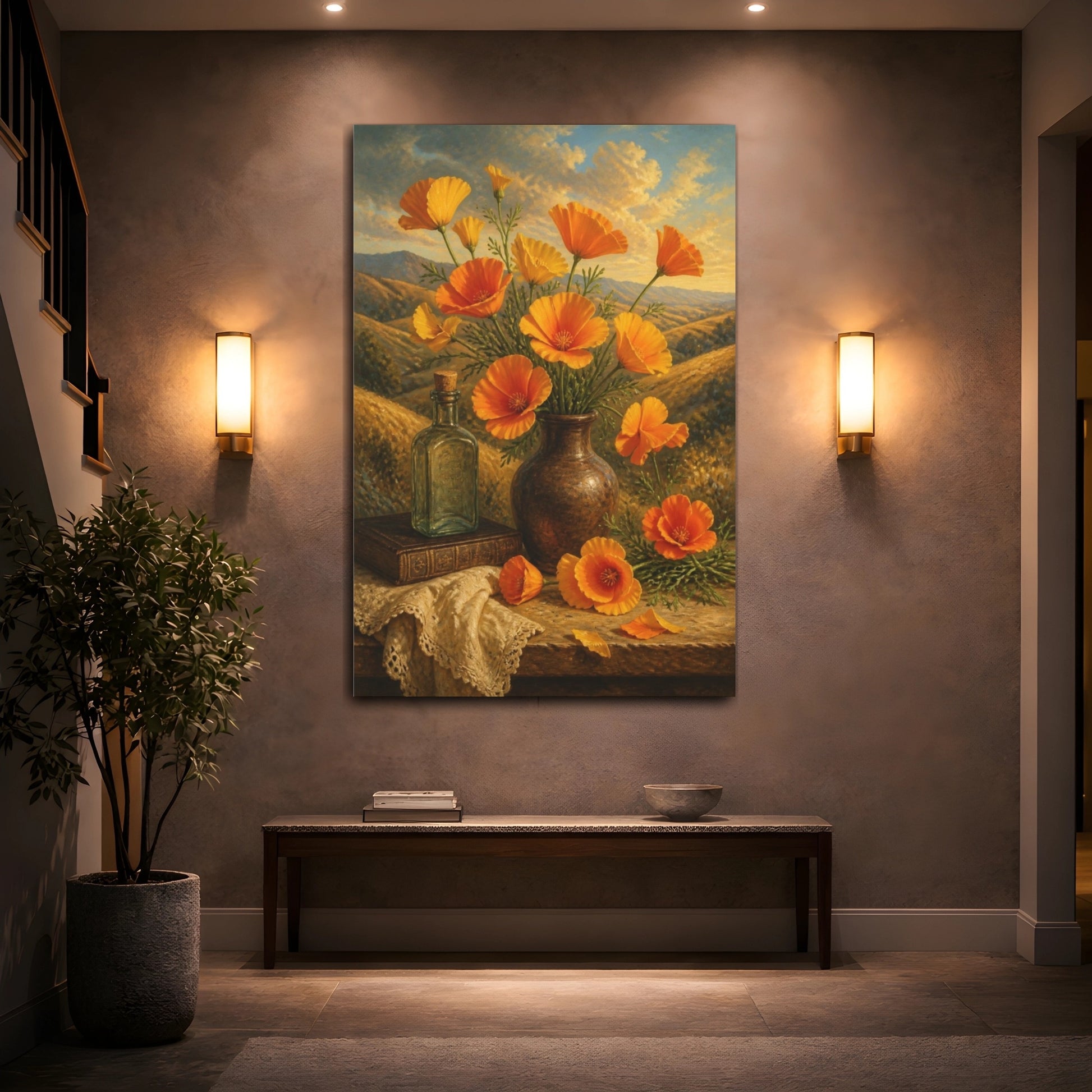 Mockup 2. California Poppies Flowers shown as canvas print