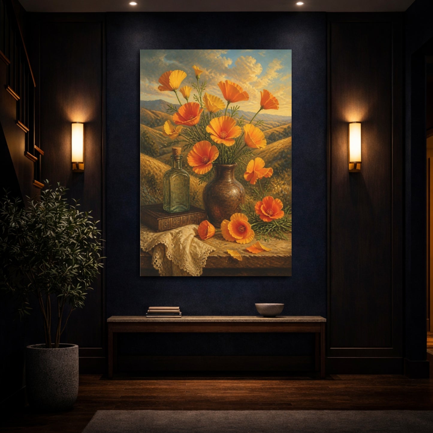 Mockup 4. California Poppies Flowers shown as canvas print
