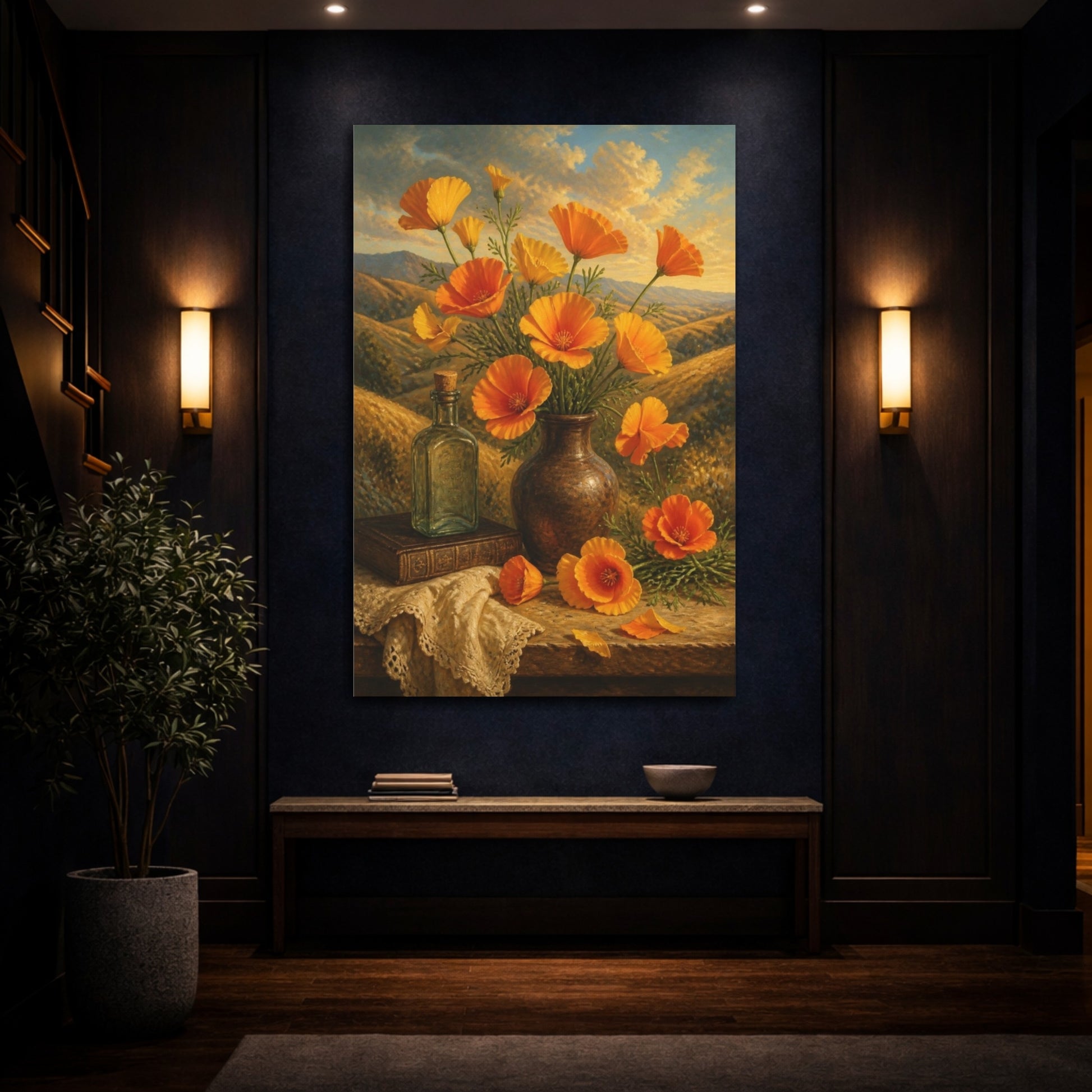 Mockup 4. California Poppies Flowers shown as canvas print
