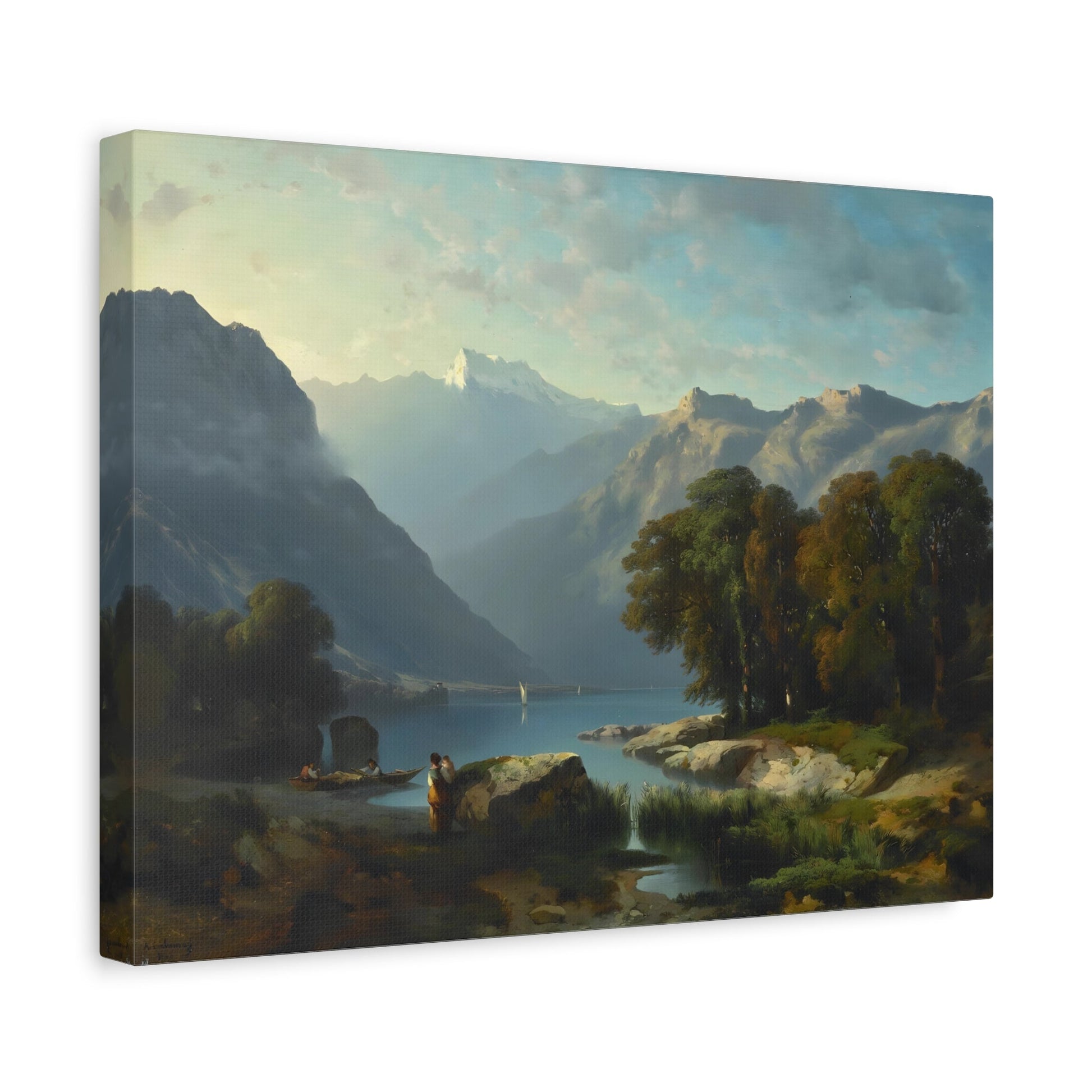 Calm Lake with Majestic Mountain Landscape Canvas Print - Nature Harmony in Framed Wall Art