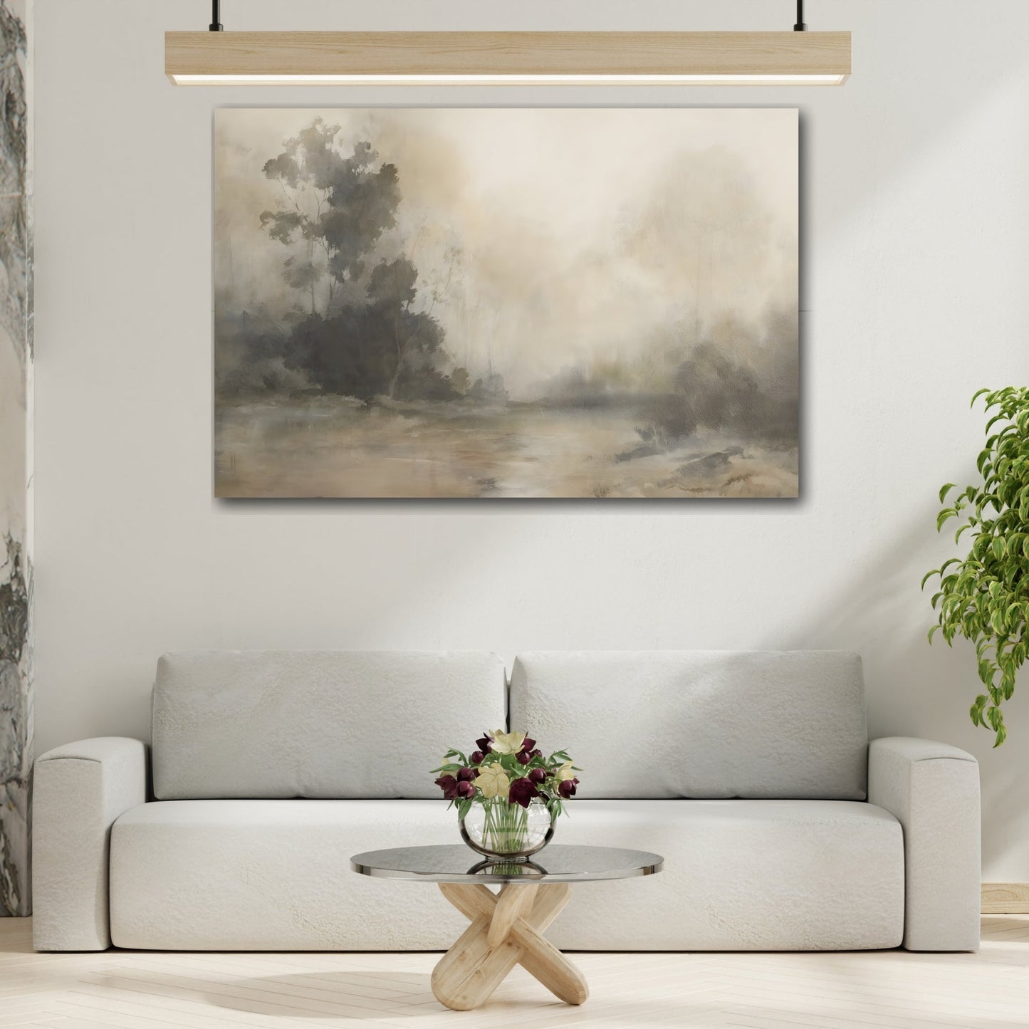 Calming Fog Brown Abstract Landscape Canvas Print - Tranquil Home Decor - YesArtYes