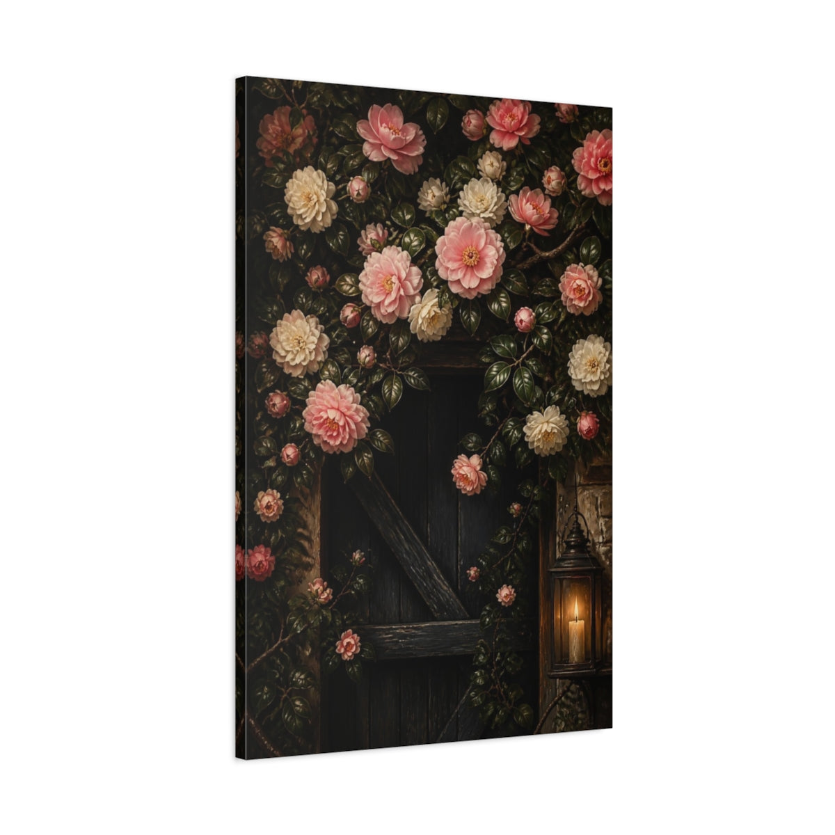 Main Mockup. Camellia Flowers By Lantern shown as canvas print