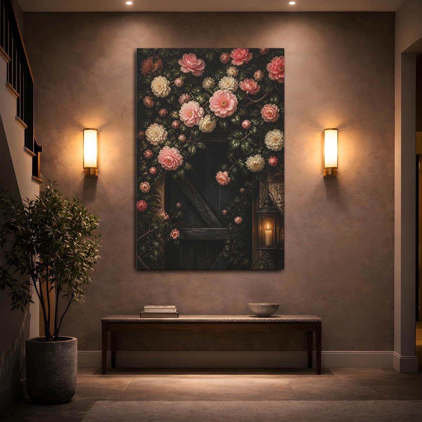Mockup 2. Camellia Flowers By Lantern shown as canvas print