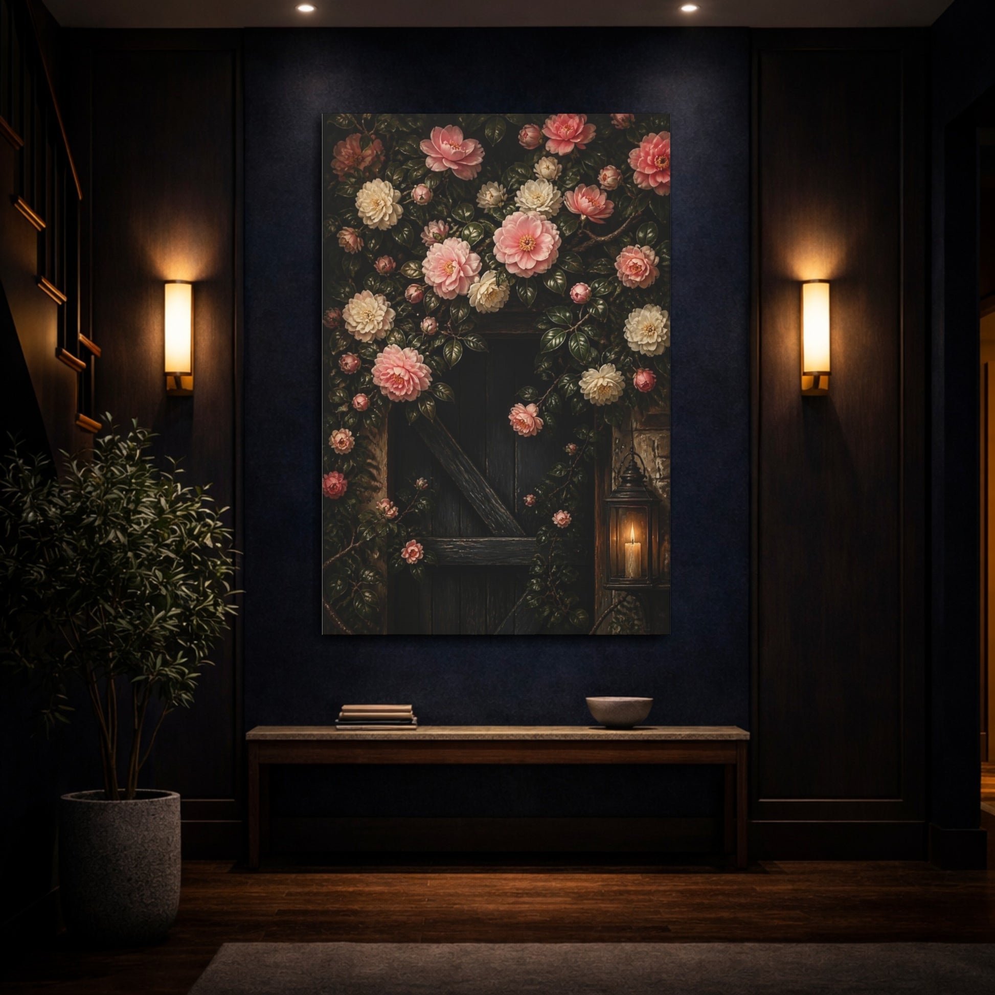 Mockup 4. Camellia Flowers By Lantern shown as canvas print