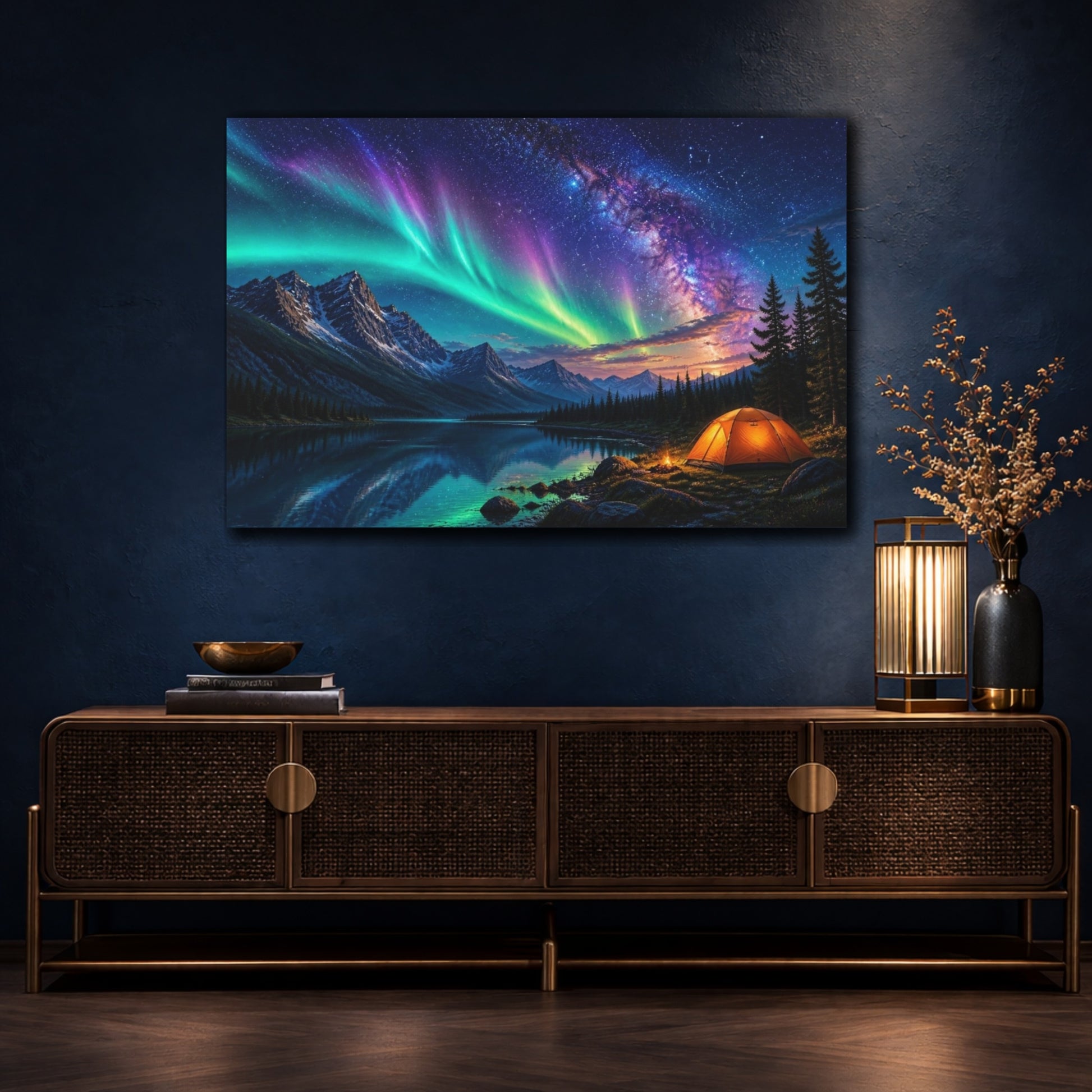 Mockup 4. Camp Beneath Northern Lights shown as canvas print