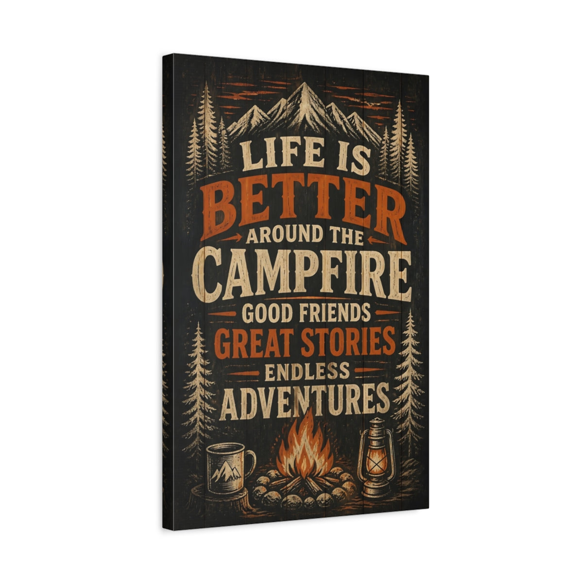 Side Mockup 3. Campfire Quote Sign shown as canvas print