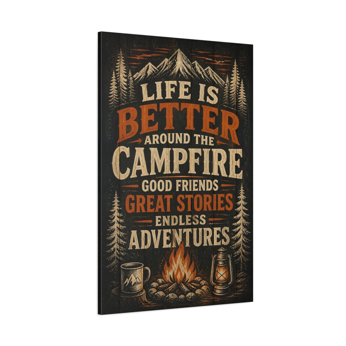 Side Mockup 1. Campfire Quote Sign shown as canvas print