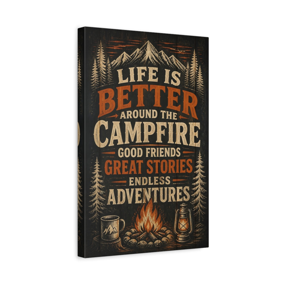 Side Mockup 4. Campfire Quote Sign shown as canvas print