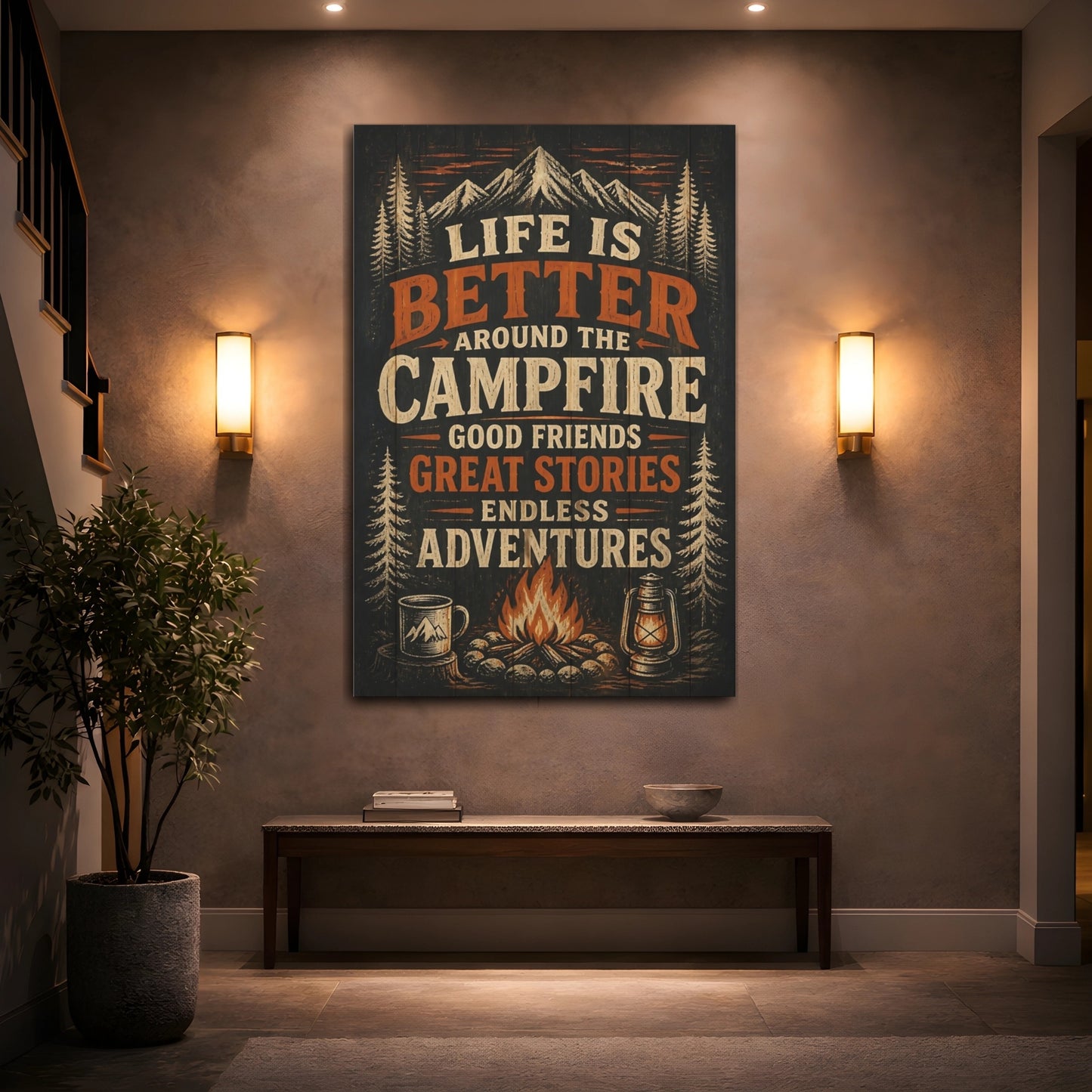 Mockup 2. Campfire Quote Sign shown as canvas print