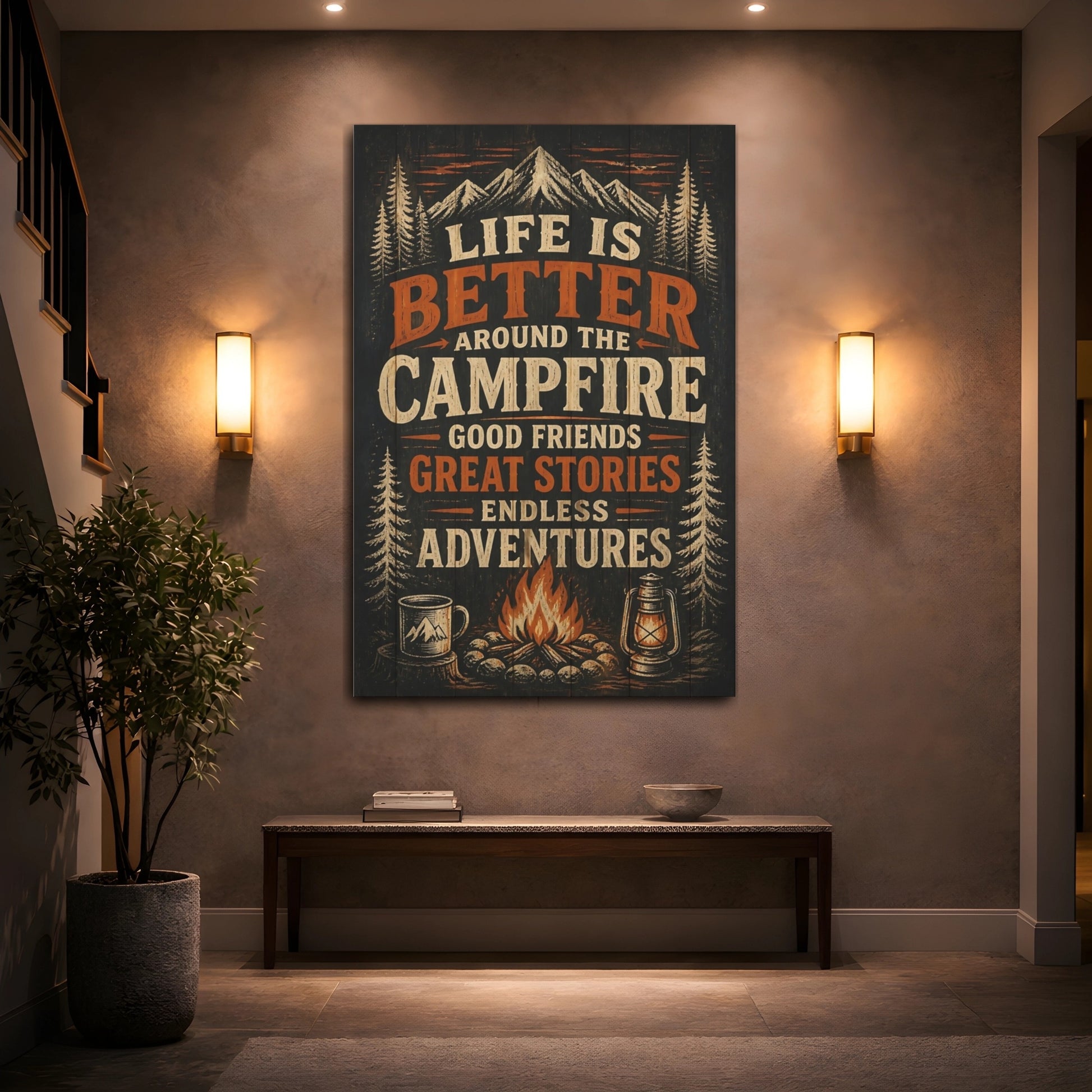 Mockup 2. Campfire Quote Sign shown as canvas print