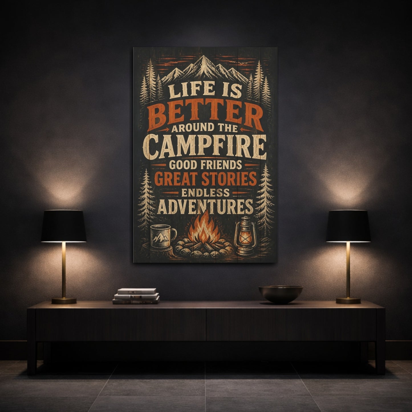 Mockup 3. Campfire Quote Sign shown as canvas print