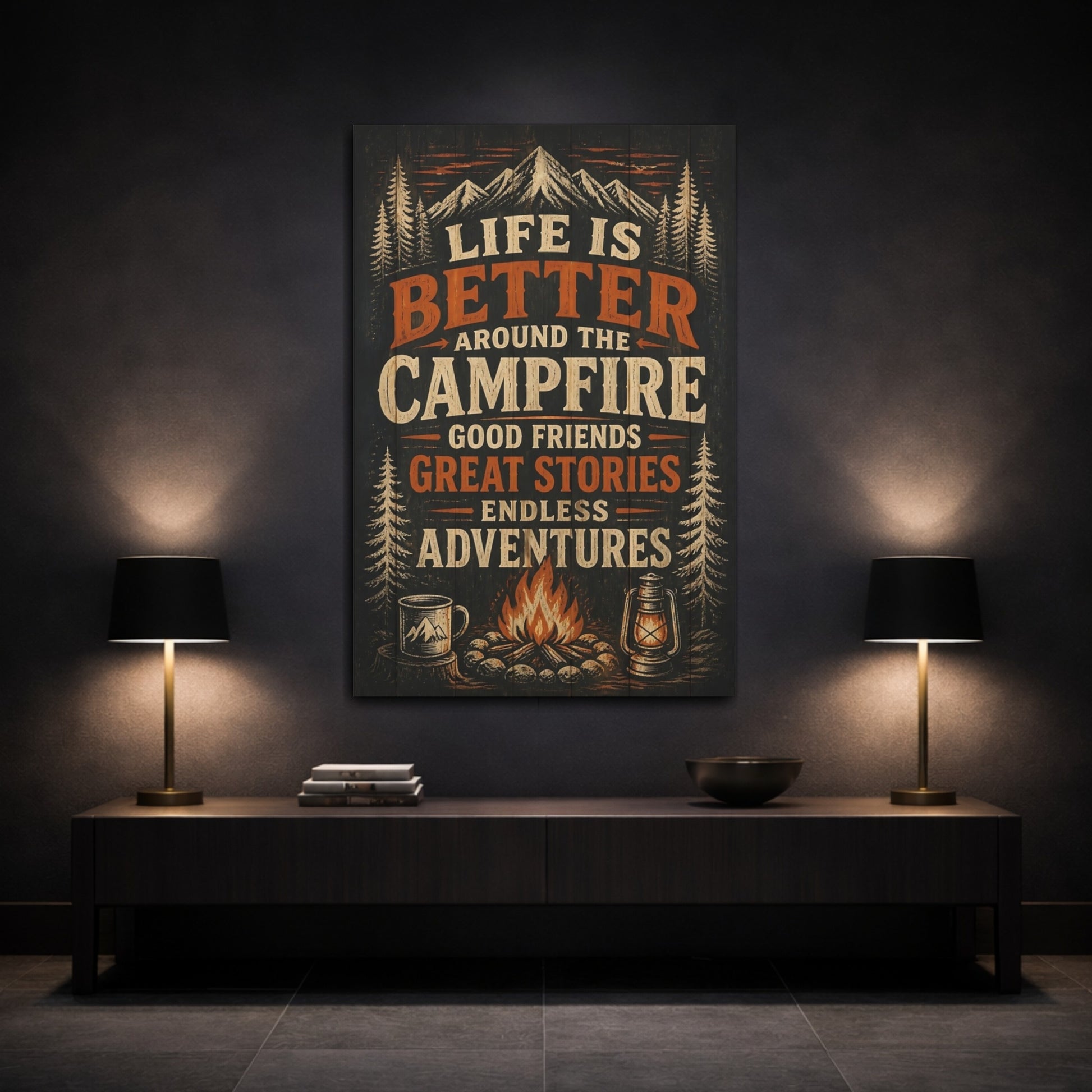 Mockup 3. Campfire Quote Sign shown as canvas print