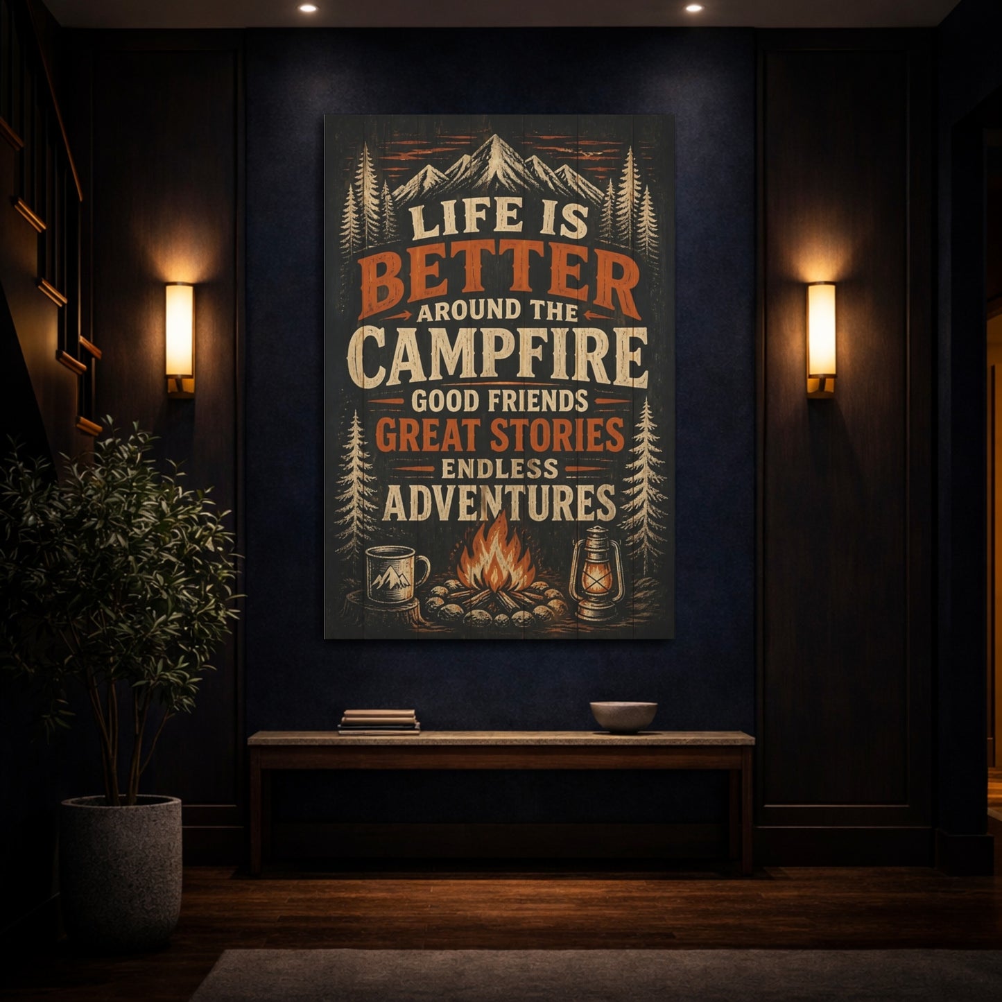 Mockup 4. Campfire Quote Sign shown as canvas print