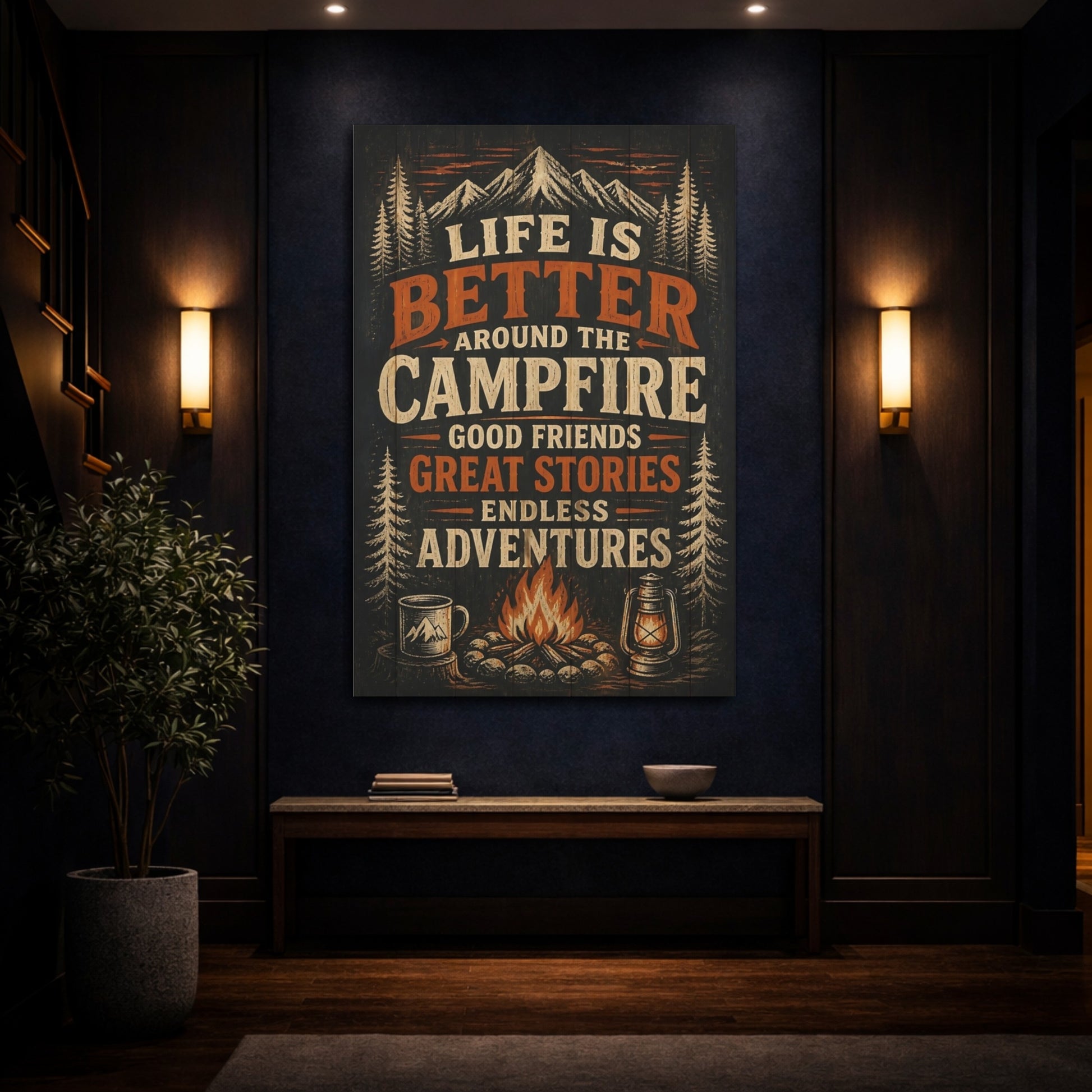 Mockup 4. Campfire Quote Sign shown as canvas print