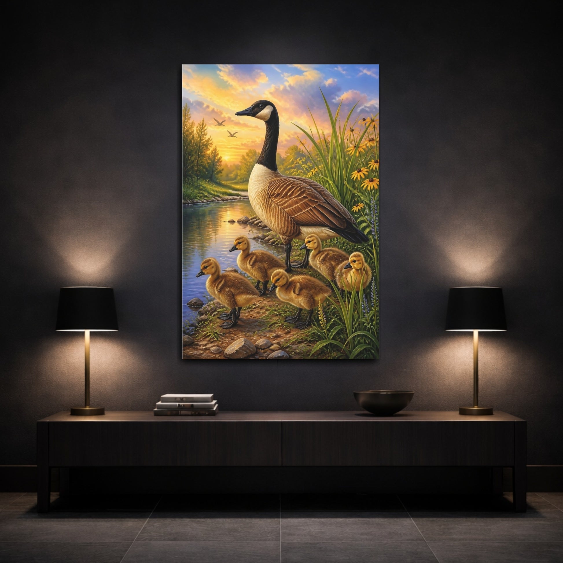 Mockup 3. Canada Goose Family Animals shown as canvas print