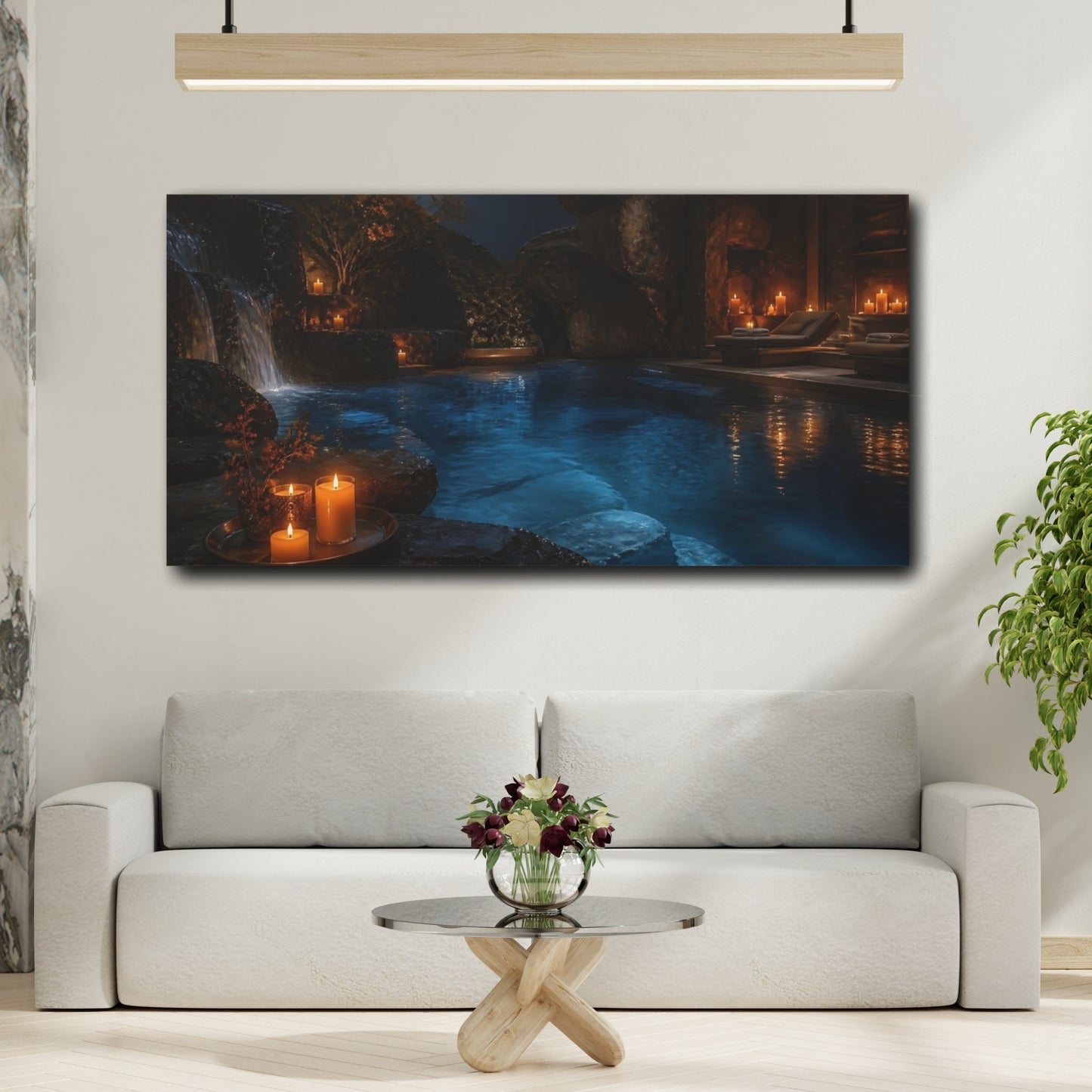 Mockup 2. Candlelit Stone Pool shown as canvas print