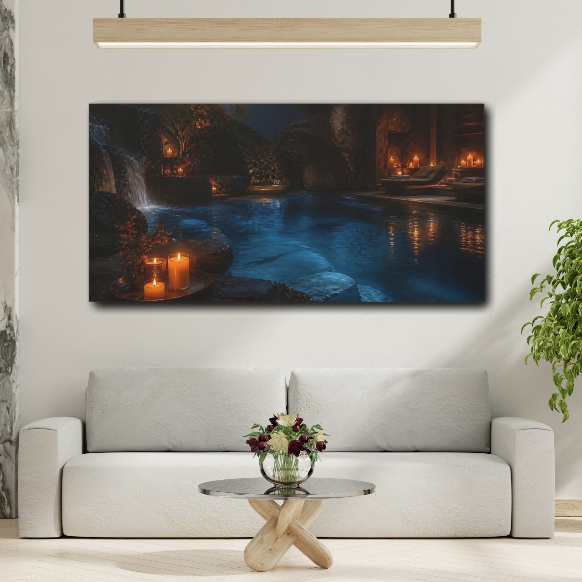 Mockup 2. Candlelit Stone Pool shown as canvas print