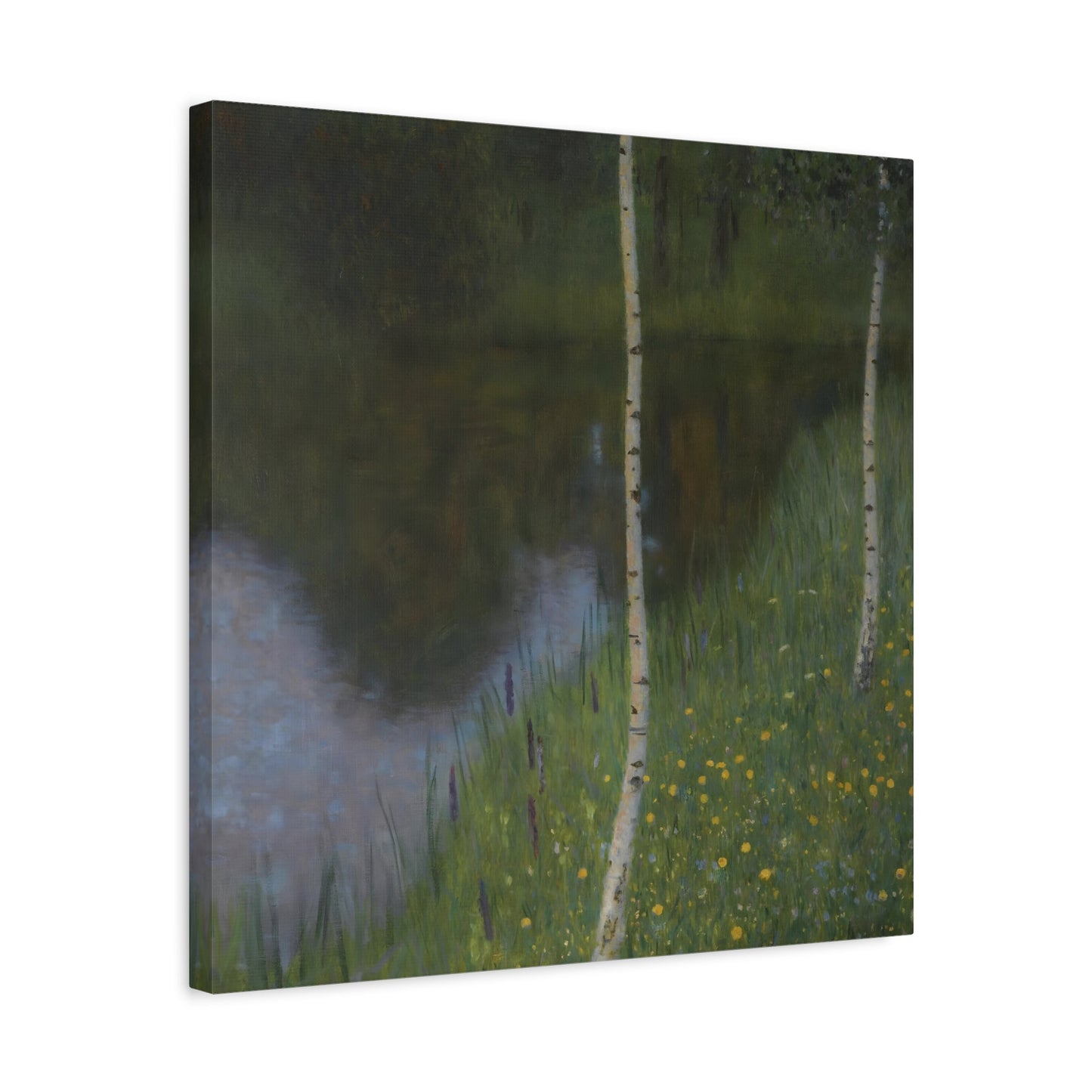 Canvas Print Lakeshore with Birches - Famous Square Klimt Wall Art Prints