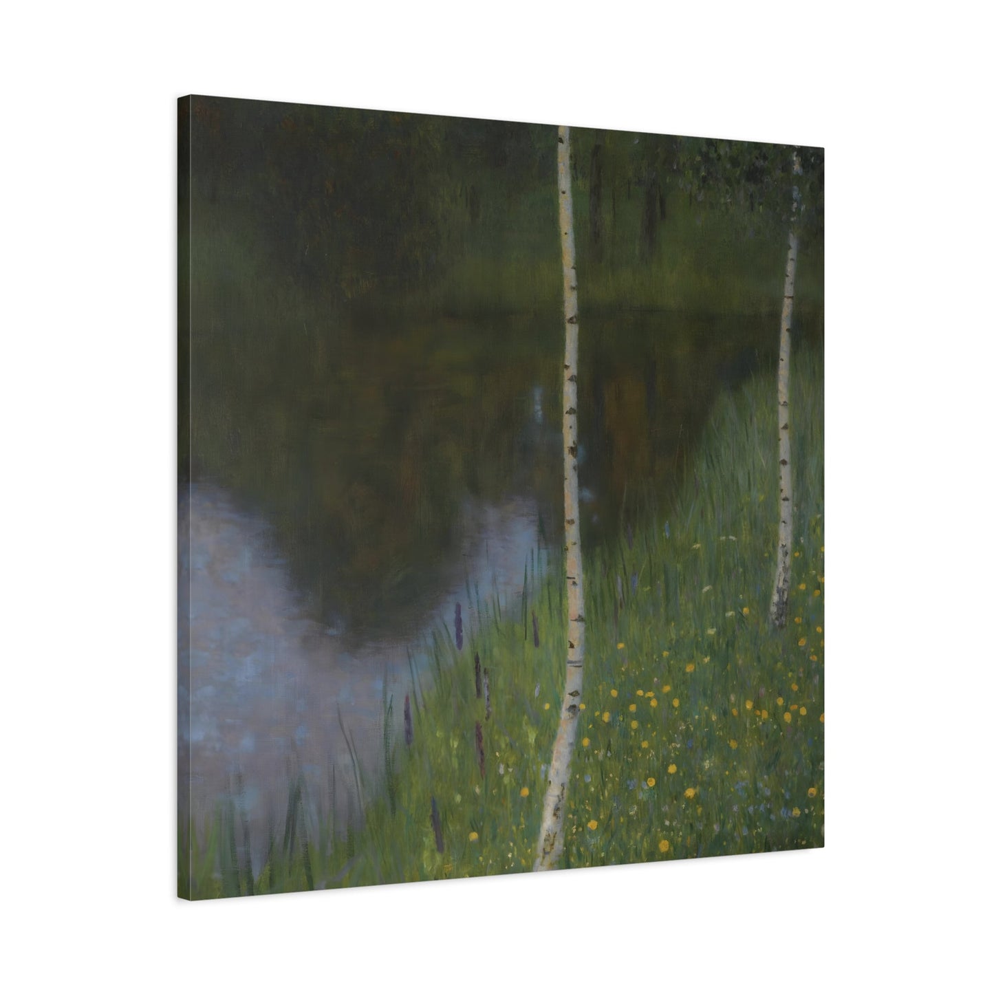 Canvas Print Lakeshore with Birches - Famous Square Klimt Wall Art Prints