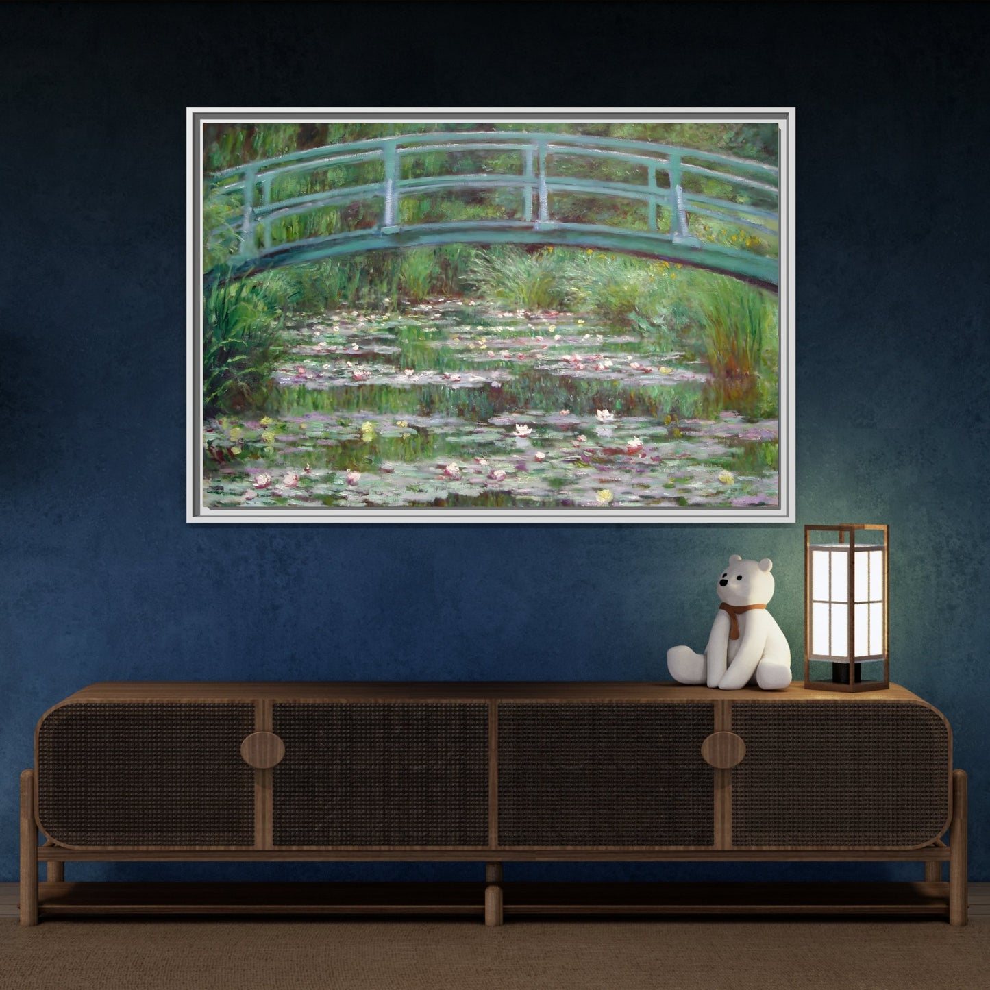 Canvas Wall Art Monet Print - Water Lilies Japanese Bridge - YesArtYes