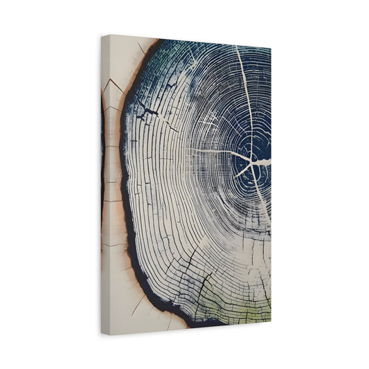 Canvas Wall Art Navy Blue Wood Tree Ring Print, Modern Rustic Farmhouse Lodge - YesArtYes