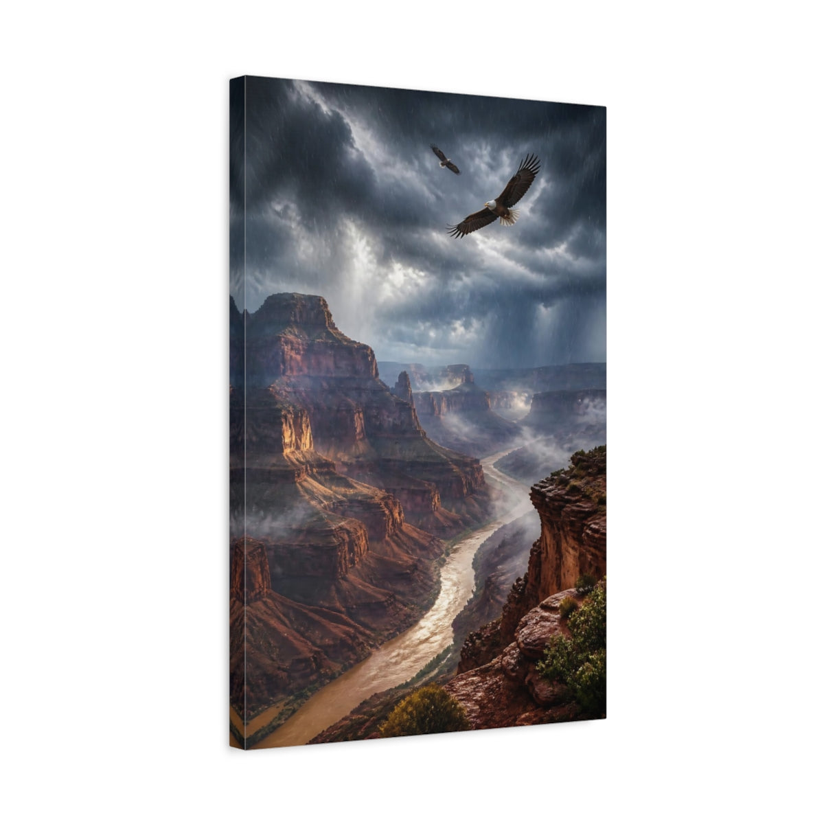 Side Mockup 3. Canyon Landscape With Eagles shown as canvas print