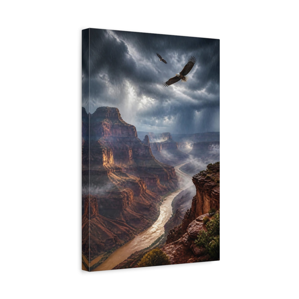 Side Mockup 4. Canyon Landscape With Eagles shown as canvas print