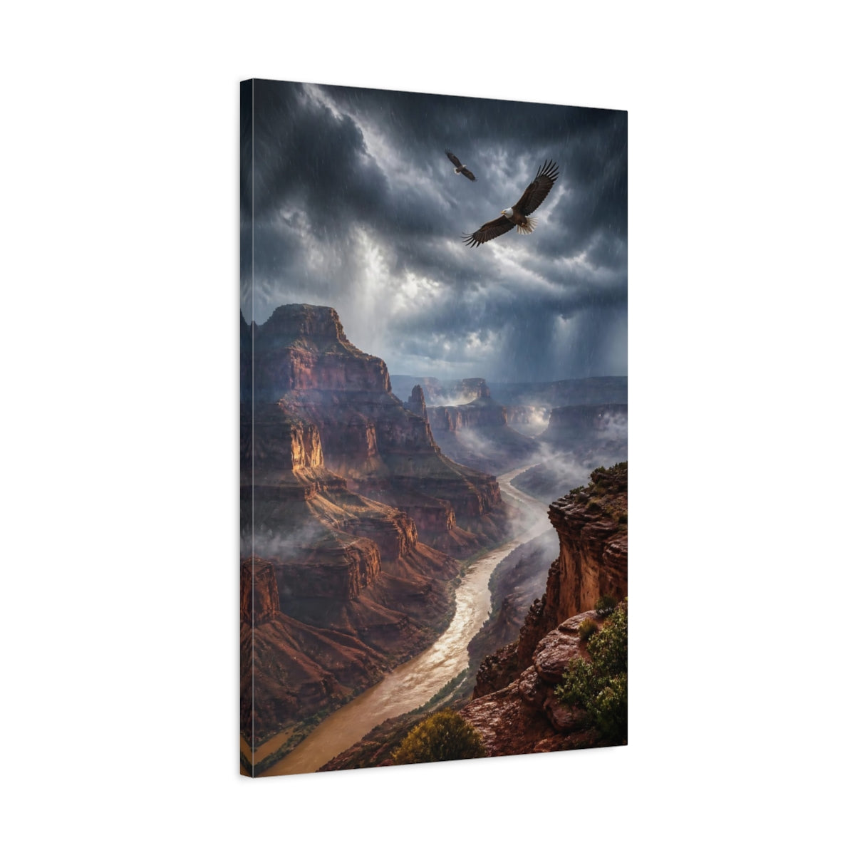 Side Mockup 2. Canyon Landscape With Eagles shown as canvas print