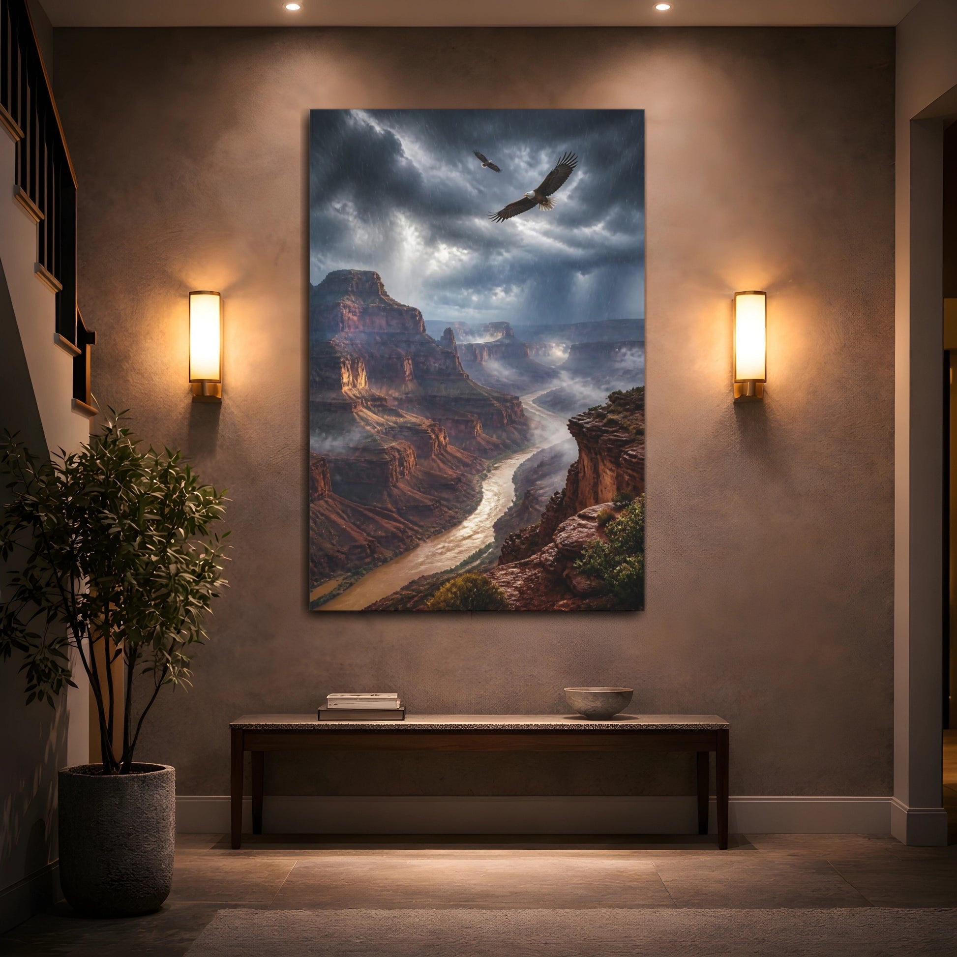 Mockup 2. Canyon Landscape With Eagles shown as canvas print