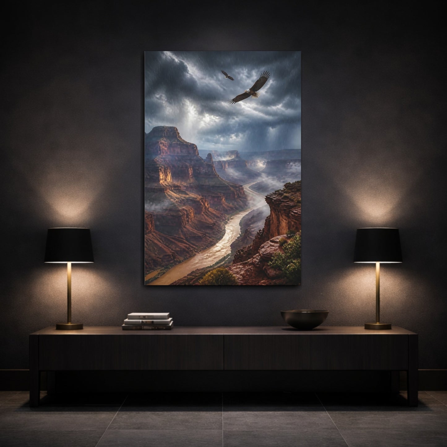 Mockup 3. Canyon Landscape With Eagles shown as canvas print