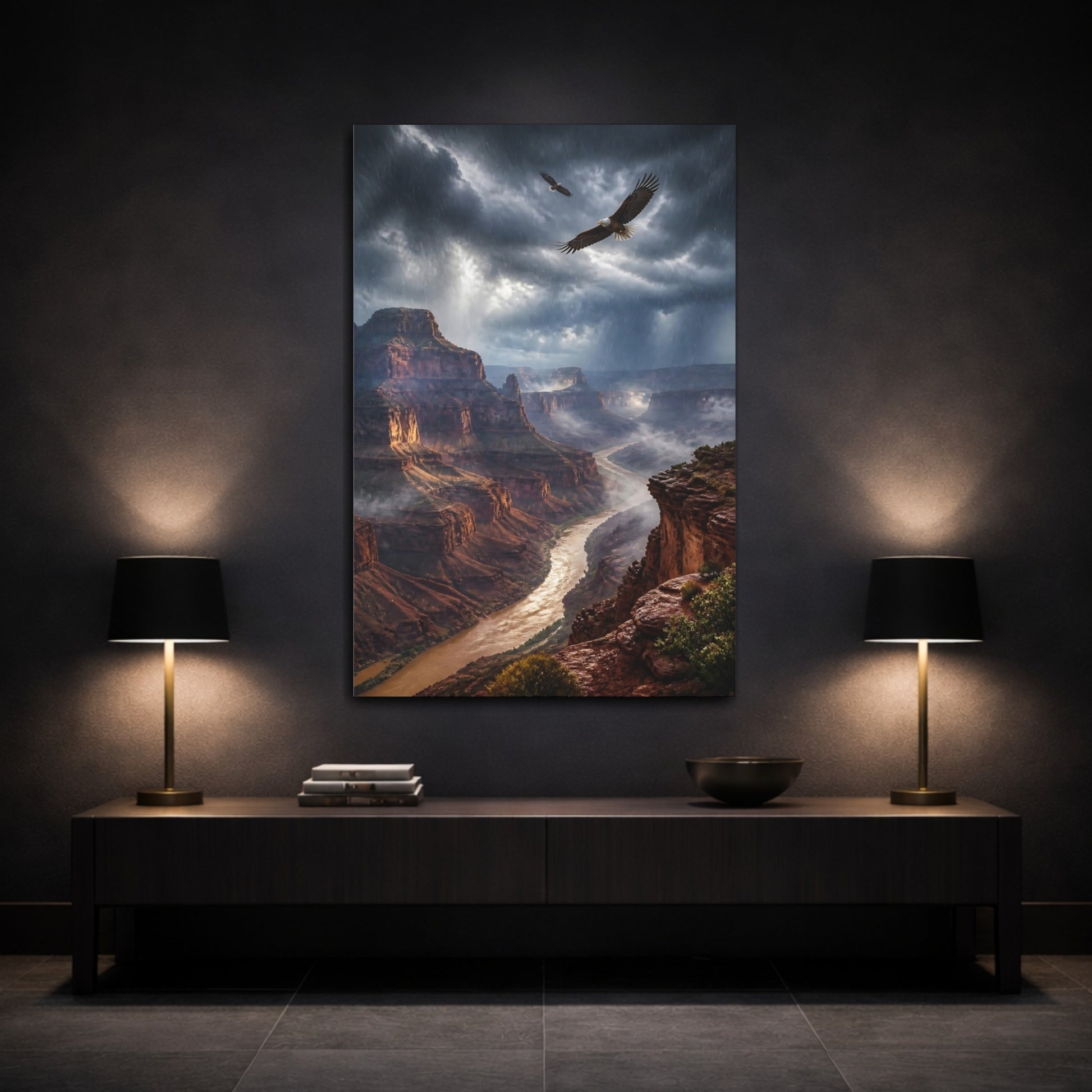 Mockup 3. Canyon Landscape With Eagles shown as canvas print