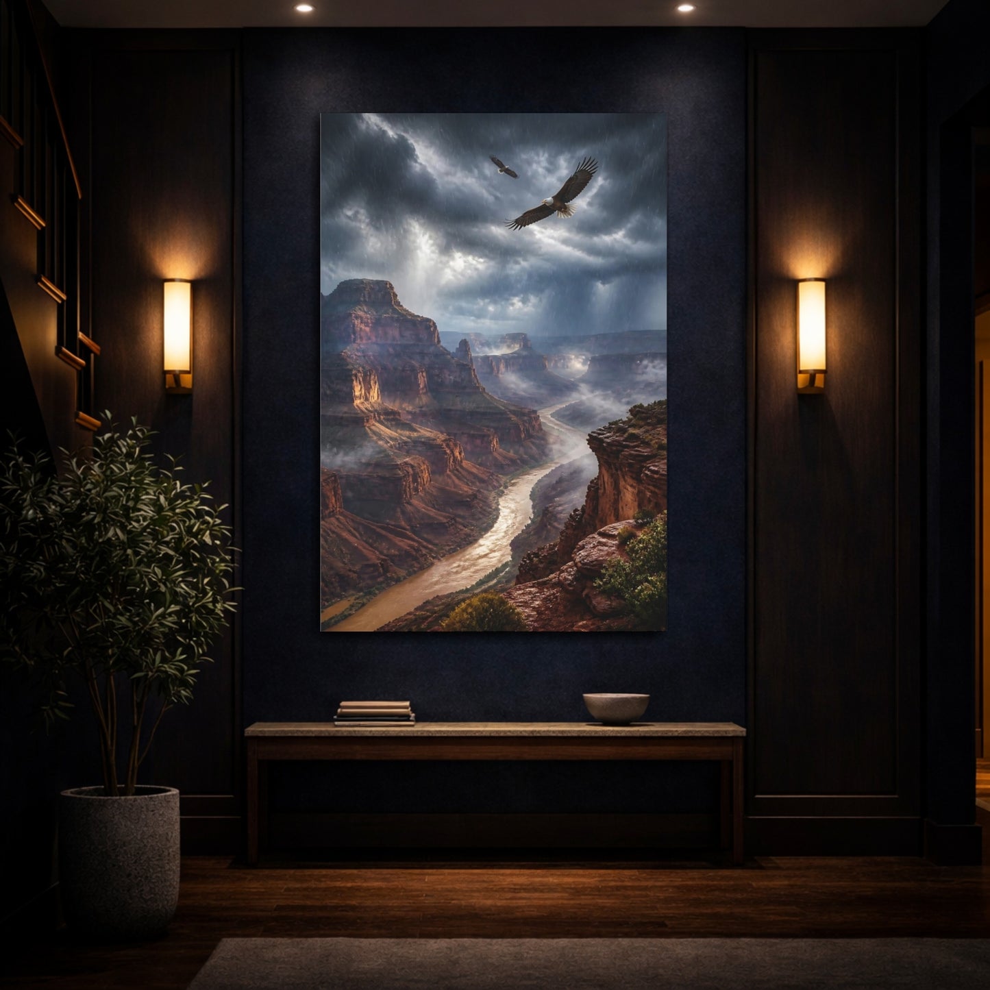 Mockup 4. Canyon Landscape With Eagles shown as canvas print