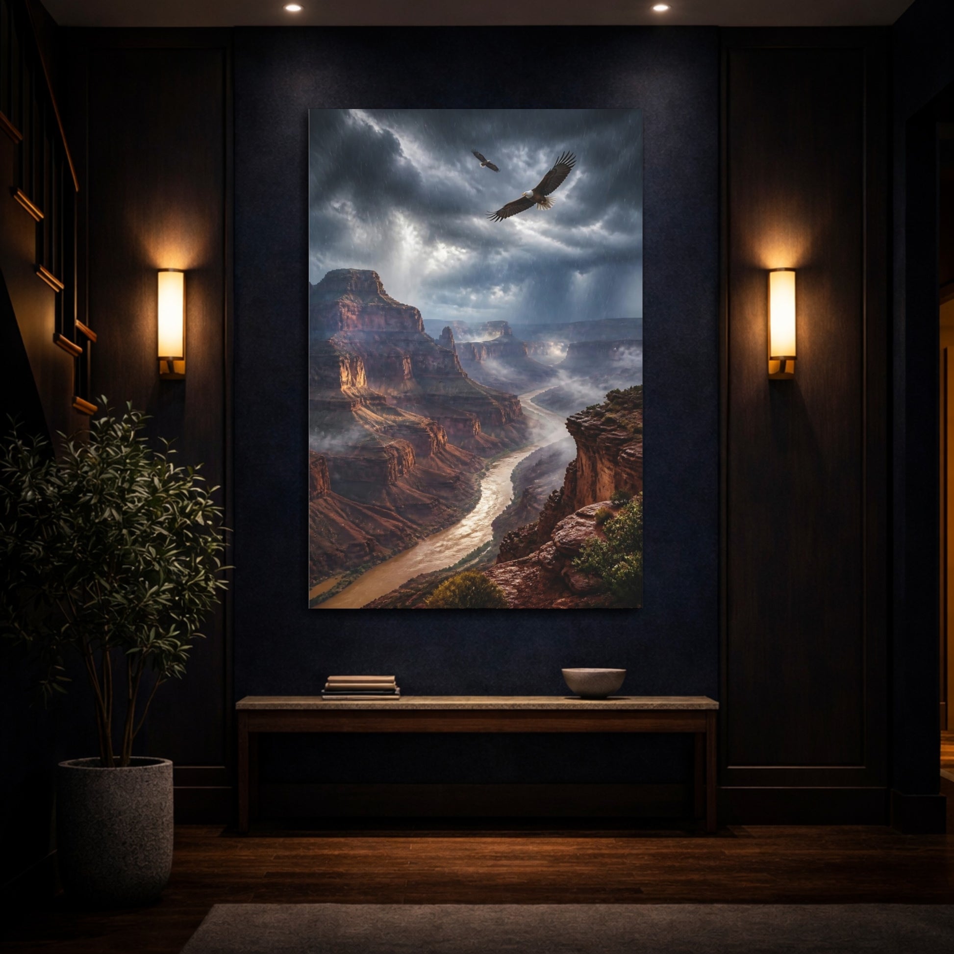 Mockup 4. Canyon Landscape With Eagles shown as canvas print