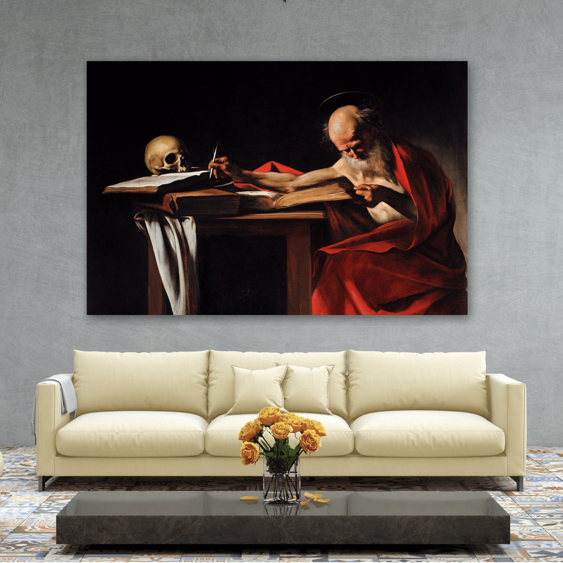 Caravaggio Saint Jerome Writing - Canvas Wall Art Print Reproduction