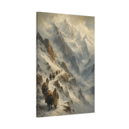 Caravan Through Snowy Pass Canvas Print – Living Room, Above Couch, Ivory & Slate With Rust - YesArtYes