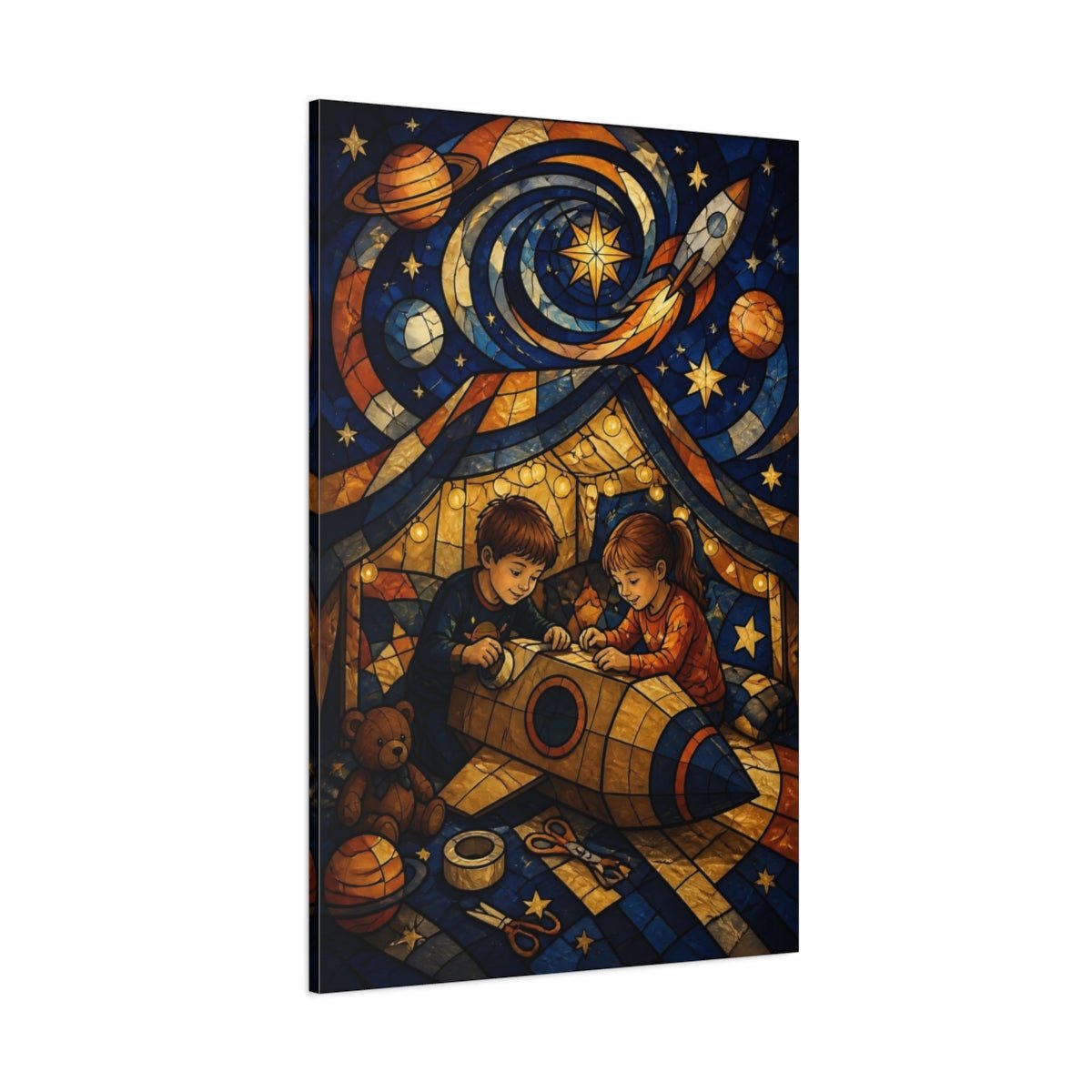 Cardboard Rocket Adventure Canvas Print – Kids Room, Above Toy Storage - YesArtYes